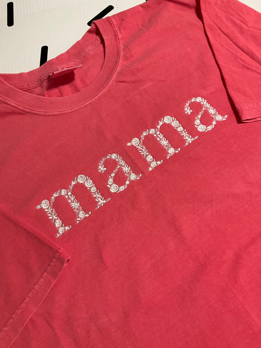 Personalized Mama Floral Embroidered Comfort Colors T-shirt