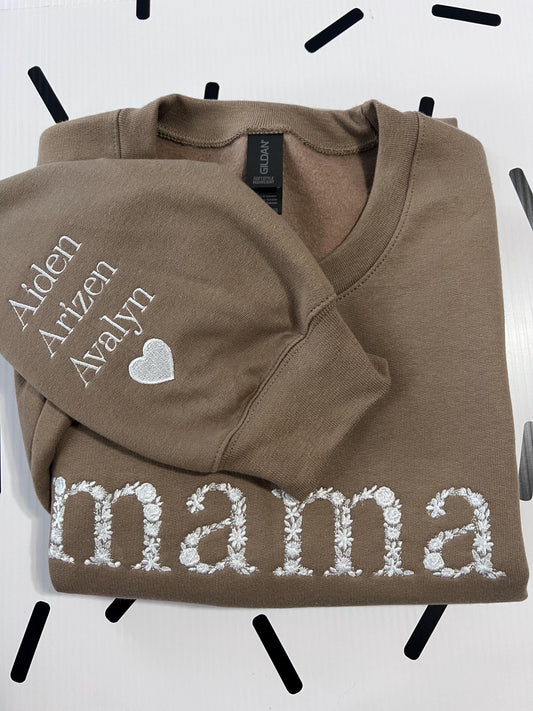 Personalized Mama Floral Embroidered Sweatshirt | Mother’s Day Gift | Mom Sweatshirt For Mother's Day | New Mom Gift | Mama Sweatshirt