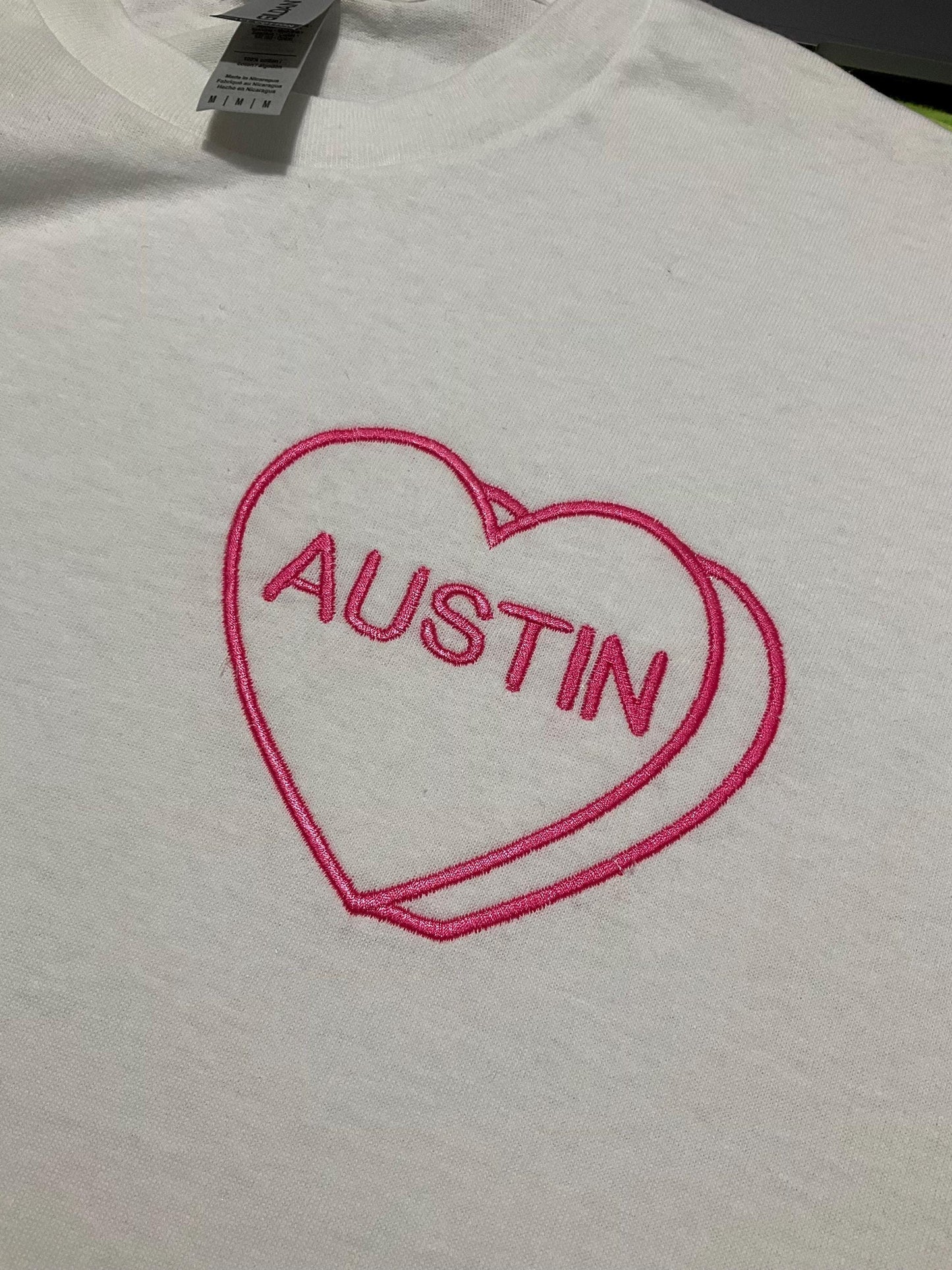 Custom Embroidered Candy Heart Sweatshirt: Personalized Valentine Gift