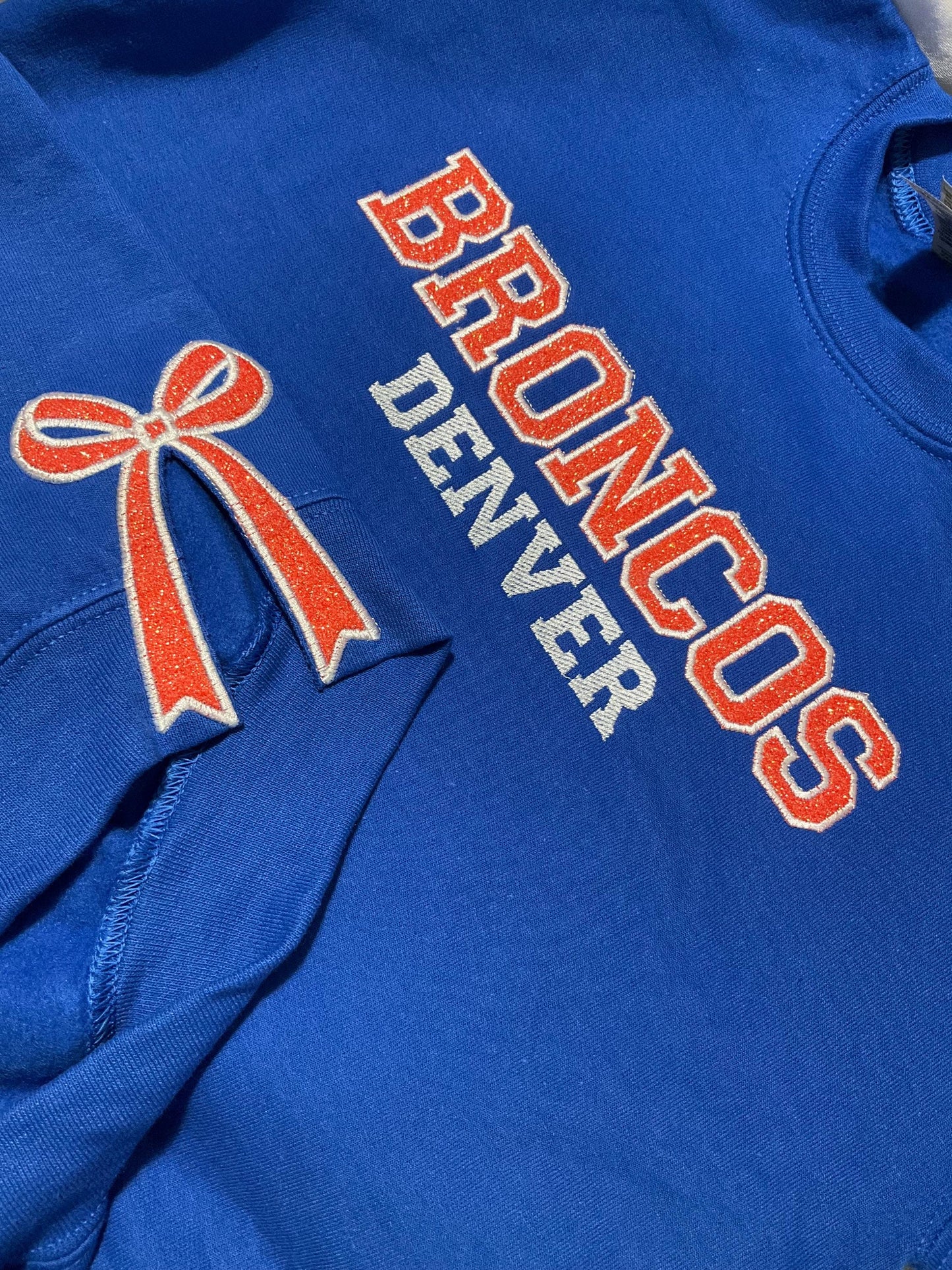 Custom Personalized Embroidered Glitter Bow Sweatshirt | Football | Basketball | Hockey | Baseball | Softball | Soccer | Team Sweatshirt