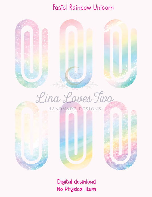 Pastel Rainbow Unicorn Jumbo Paperclip PNG: Sublimation Clipart (Digital Download)