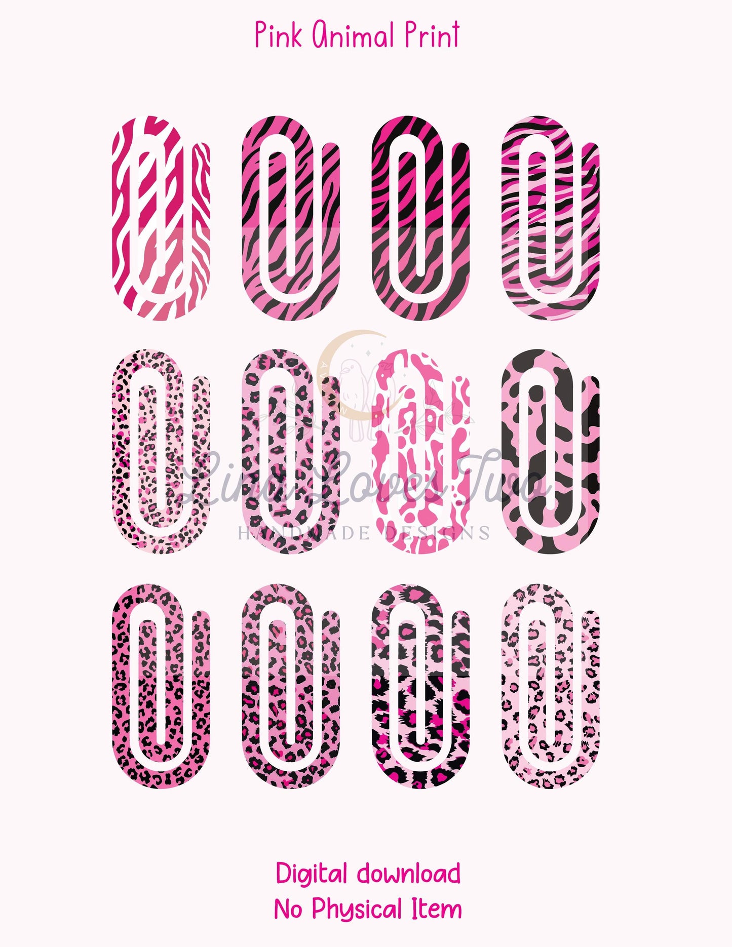 Pink Animal Print Jumbo Paperclip PNG: Sublimation Clipart (Digital Download)
