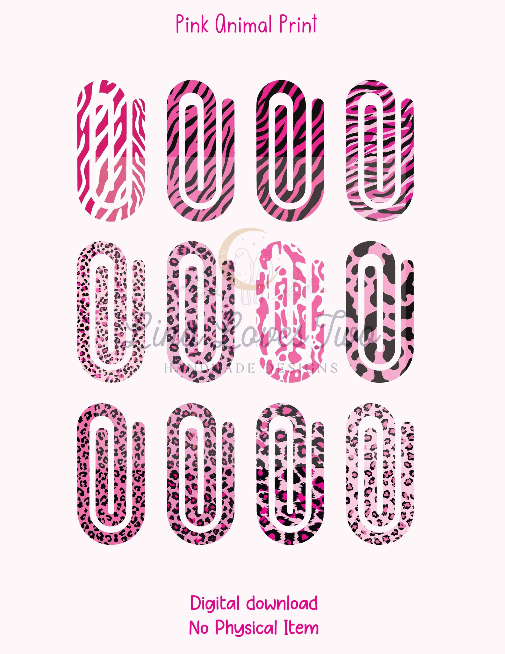Pink Animal Print Jumbo Paperclip PNG: Sublimation Clipart (Digital Download)