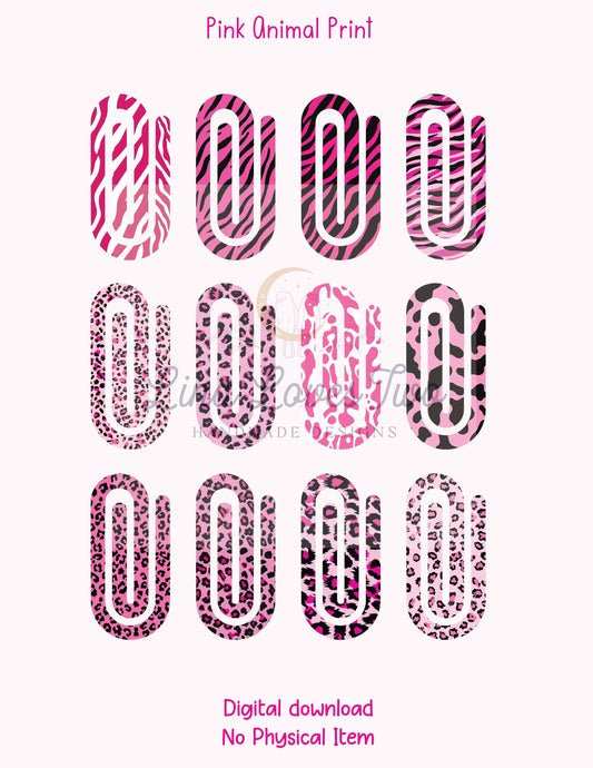 Pink Animal Print Jumbo Paperclip PNG: Sublimation Clipart (Digital Download)