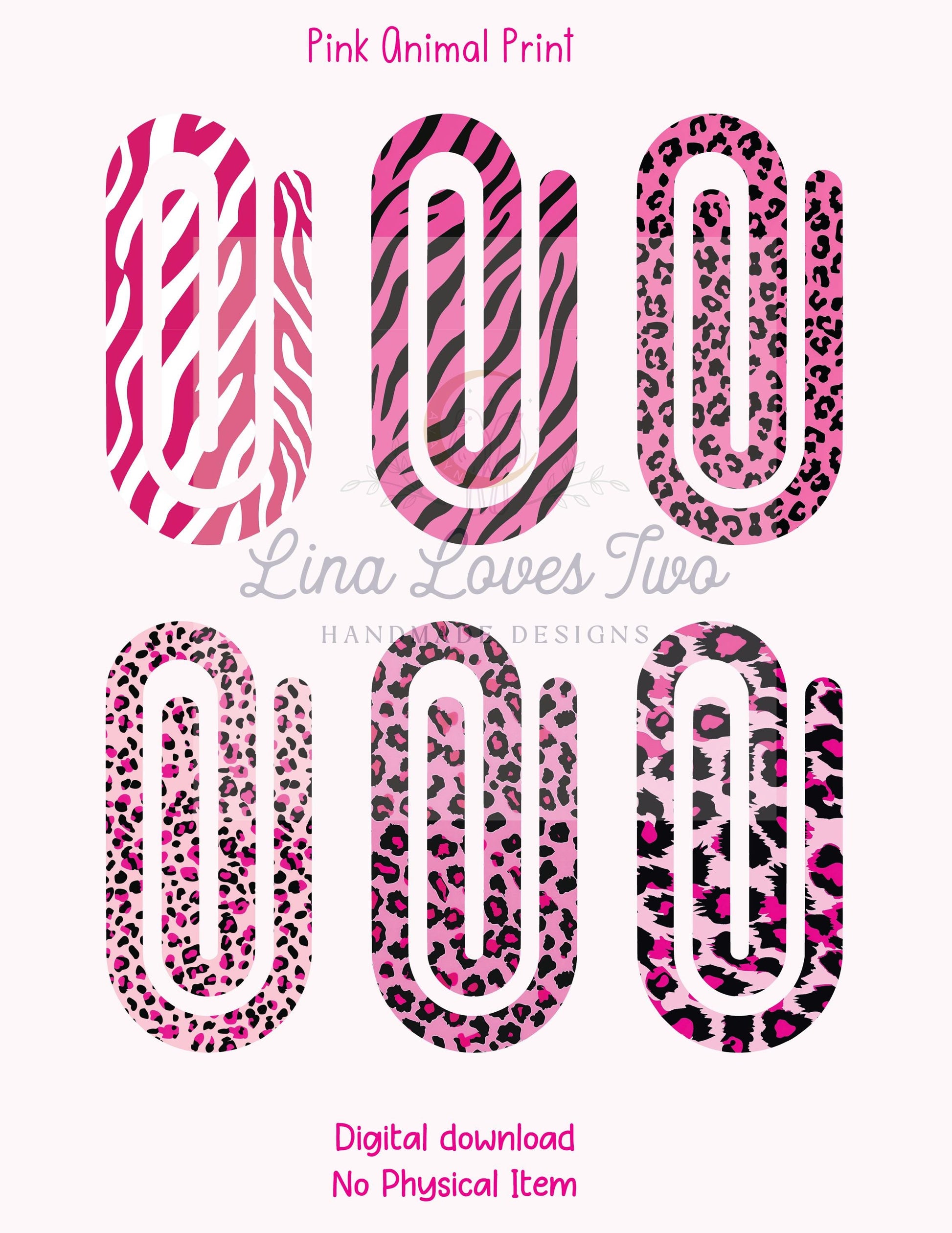 Pink Animal Print Jumbo Paperclip PNG: Sublimation Clipart (Digital Download)