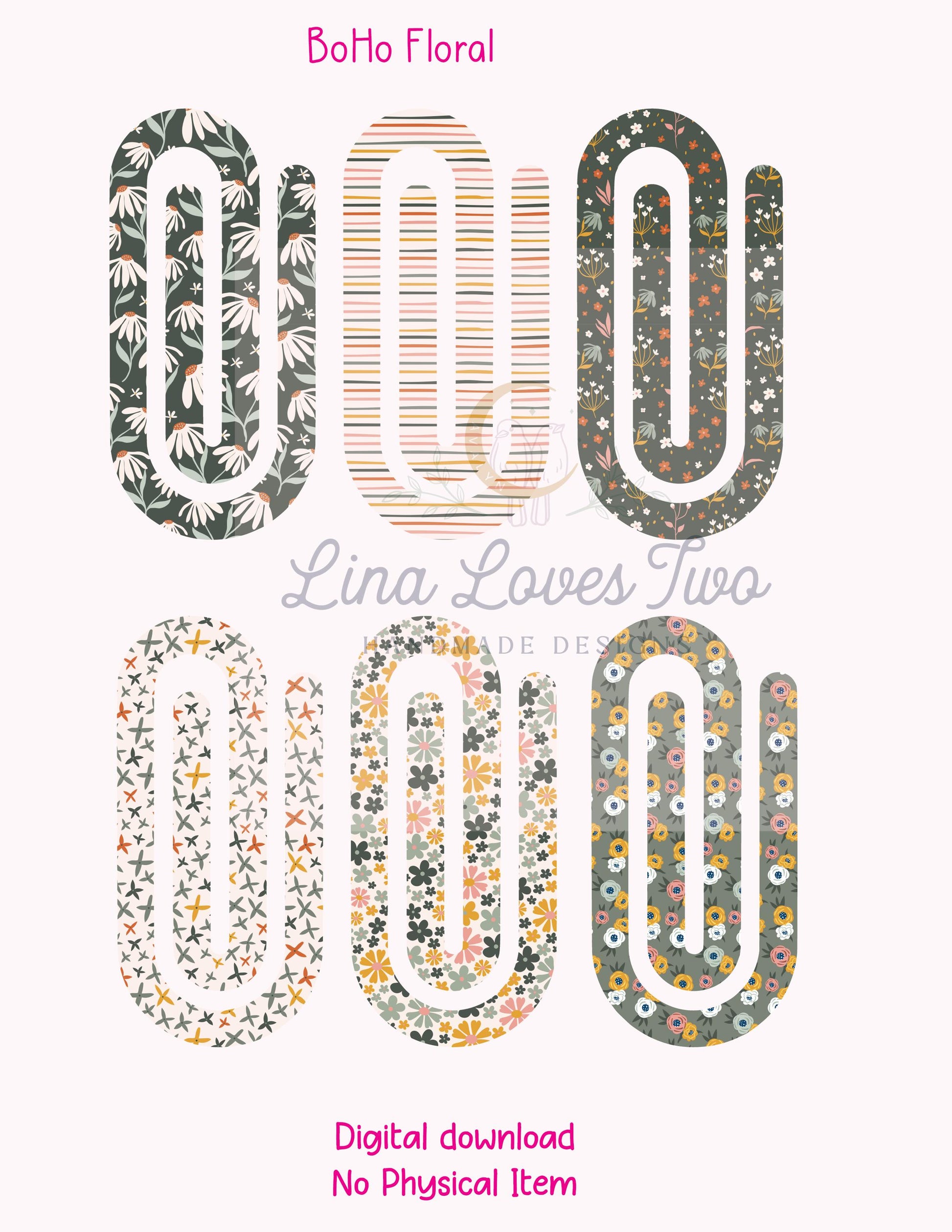 Boho Floral Paperclip PNG: Sublimation Clipart (Digital Download)