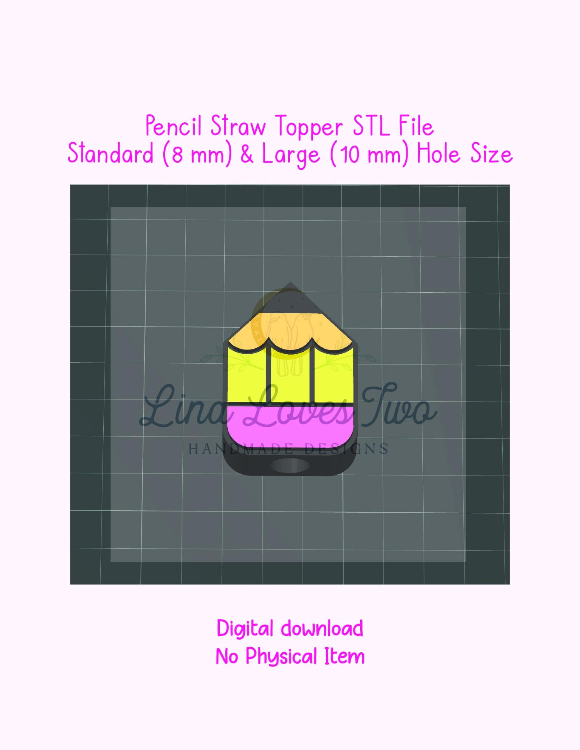 3D Pencil Straw Topper STL File | 3D Print Straw Topper Digital Download | Chunky Pencil Straw Topper | Pencil Straw Topper