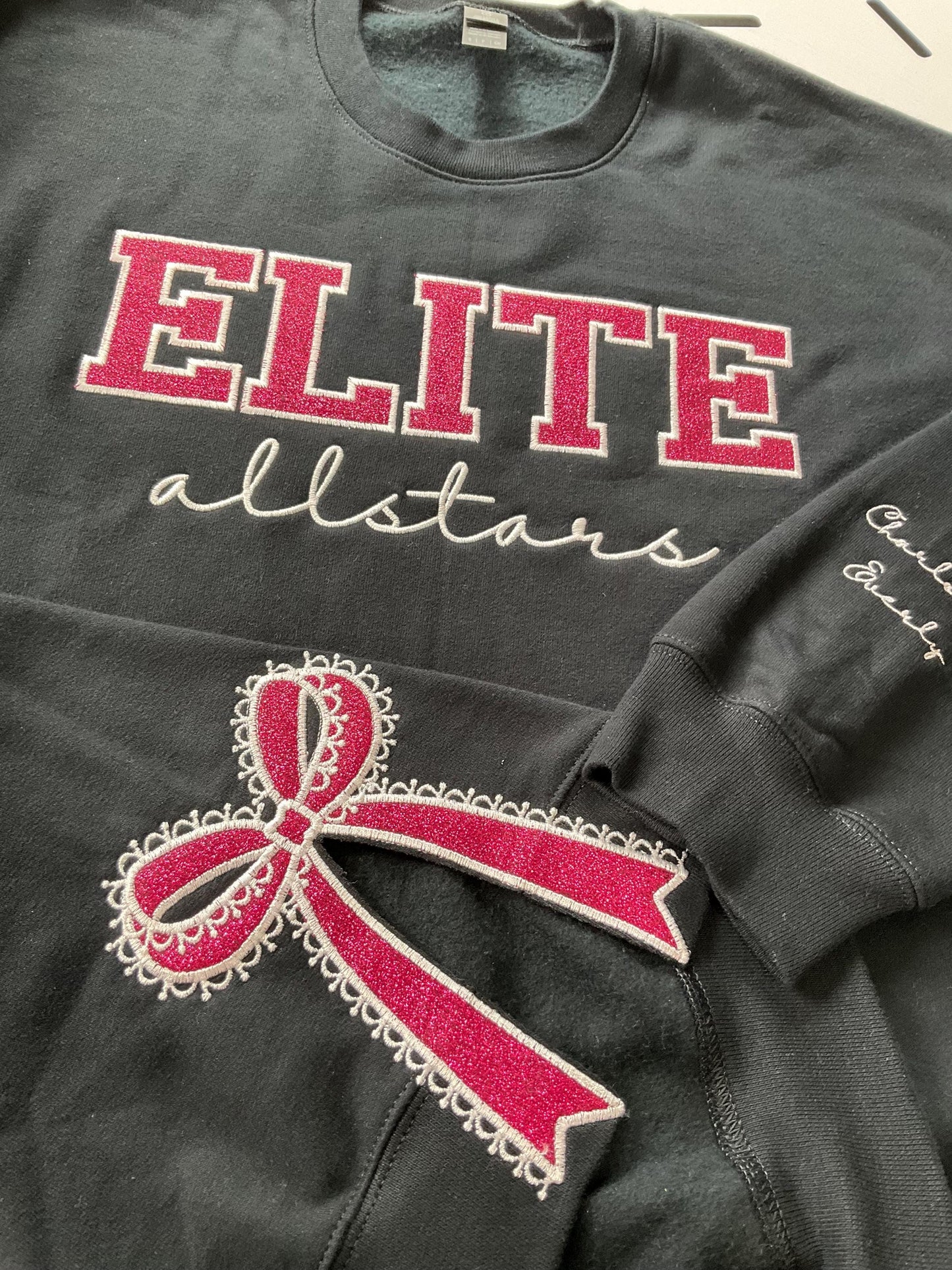 Custom Embroidered Appliqué Sweatshirt: Lace Side Bow Design