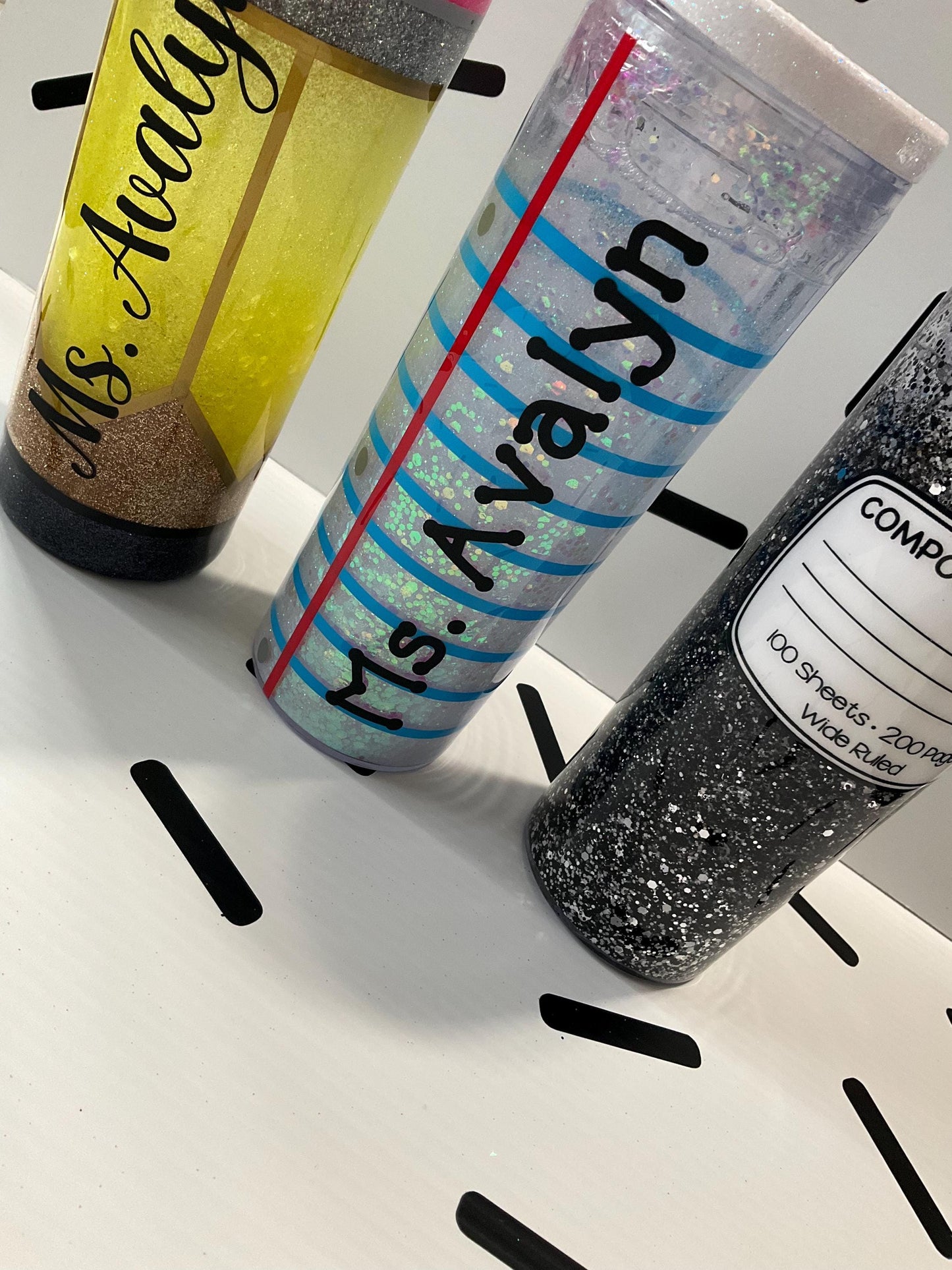 Glitter Snow Globe Teacher Tumbler 18 oz: Pencil, Lined Paper, Composition Notebook