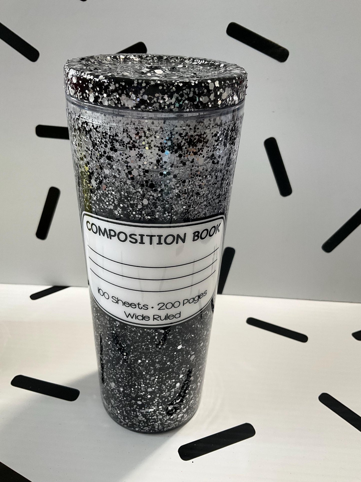Glitter Snow Globe Teacher Tumbler 18 oz: Pencil, Lined Paper, Composition Notebook