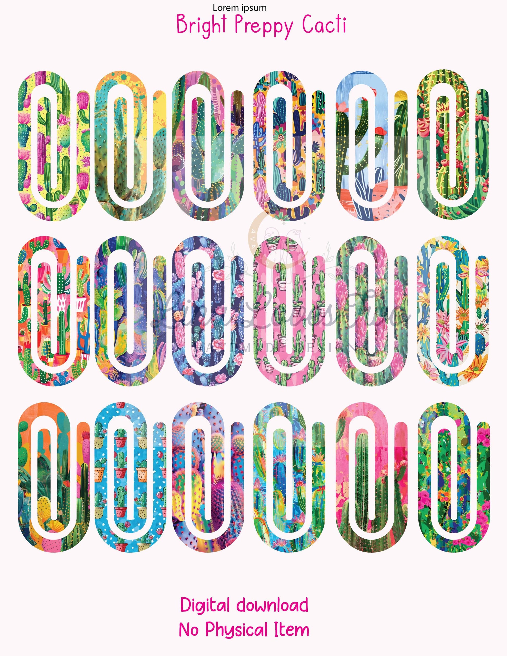 Preppy Cacti Jumbo Paperclip PNG: Sublimation Clipart (Digital Download)