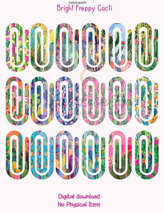 Preppy Cacti Jumbo Paperclip PNG: Sublimation Clipart (Digital Download)