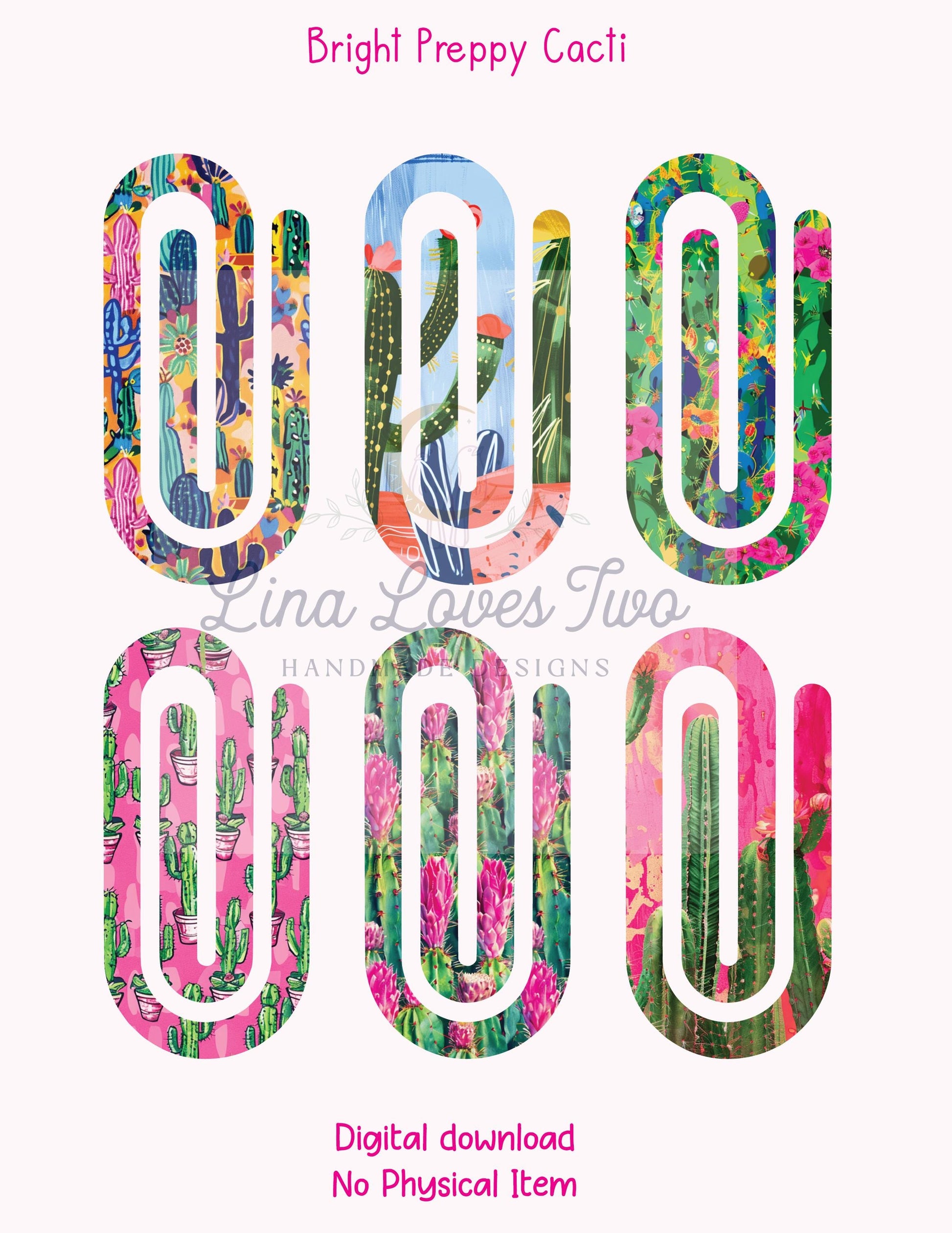 Preppy Cacti Jumbo Paperclip PNG: Sublimation Clipart (Digital Download)