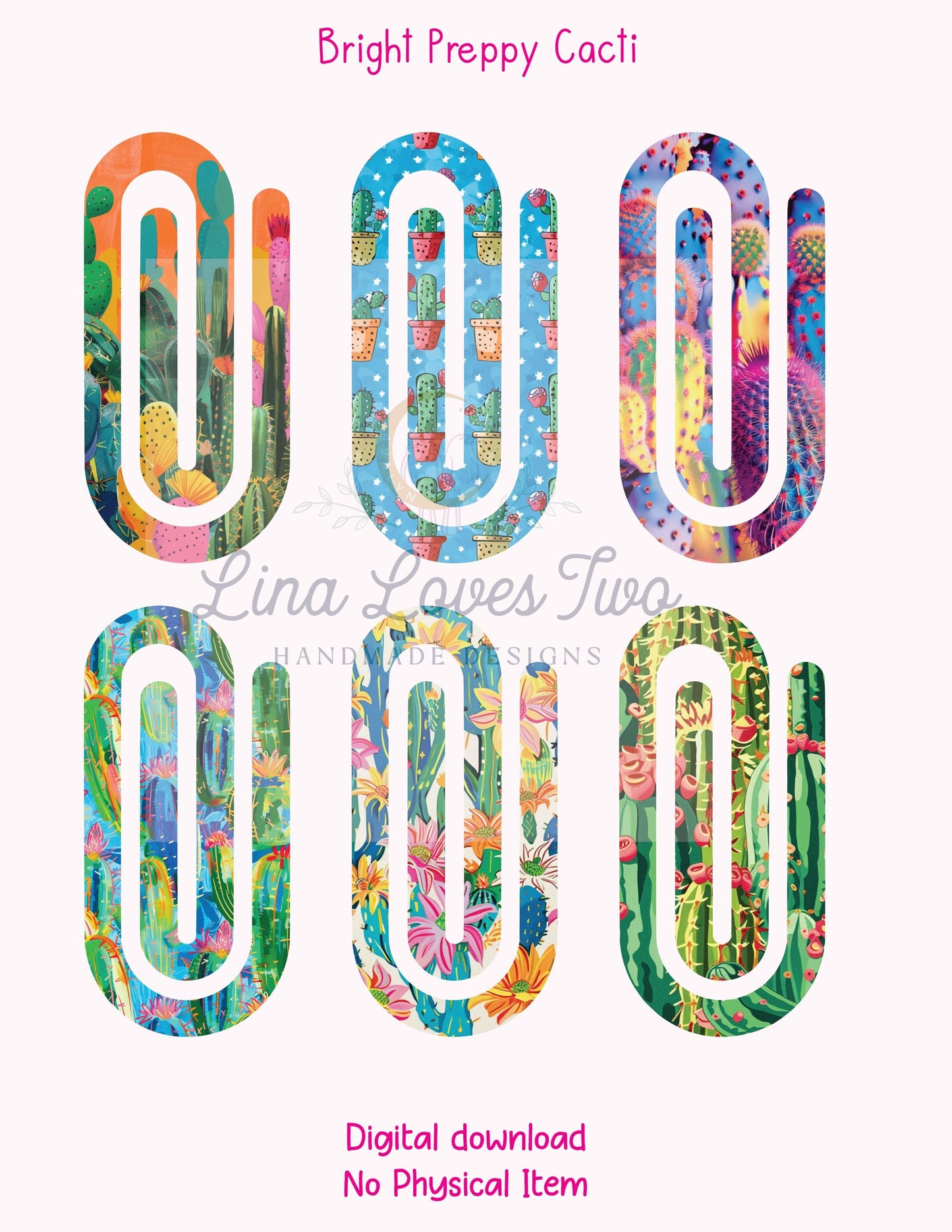 Preppy Cacti Jumbo Paperclip PNG: Sublimation Clipart (Digital Download)
