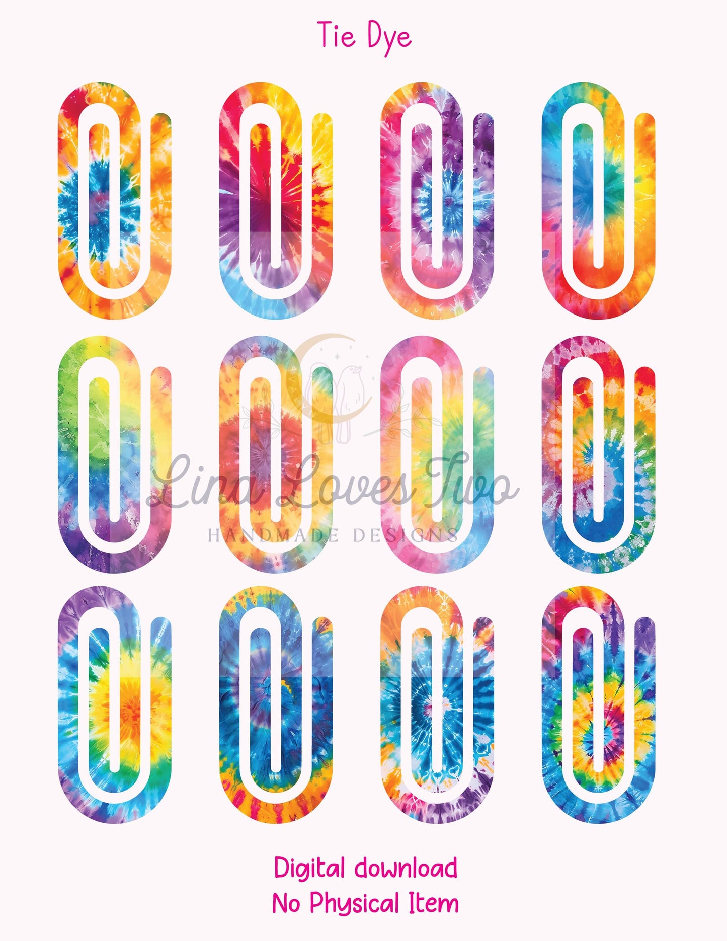 Tie-Dye Jumbo Paperclip PNG: Sublimation Clipart (Digital Download)