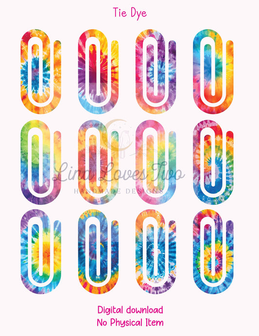 Tie-Dye Jumbo Paperclip PNG: Sublimation Clipart (Digital Download)