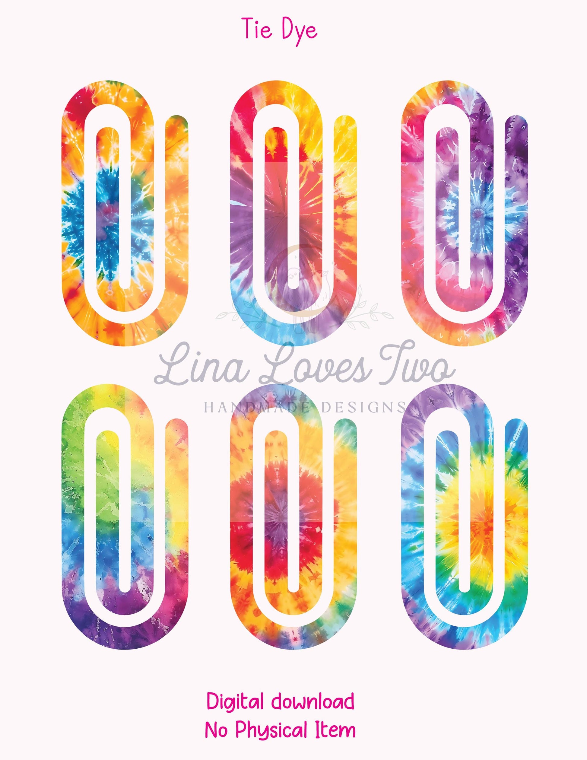 Tie-Dye Jumbo Paperclip PNG: Sublimation Clipart (Digital Download)