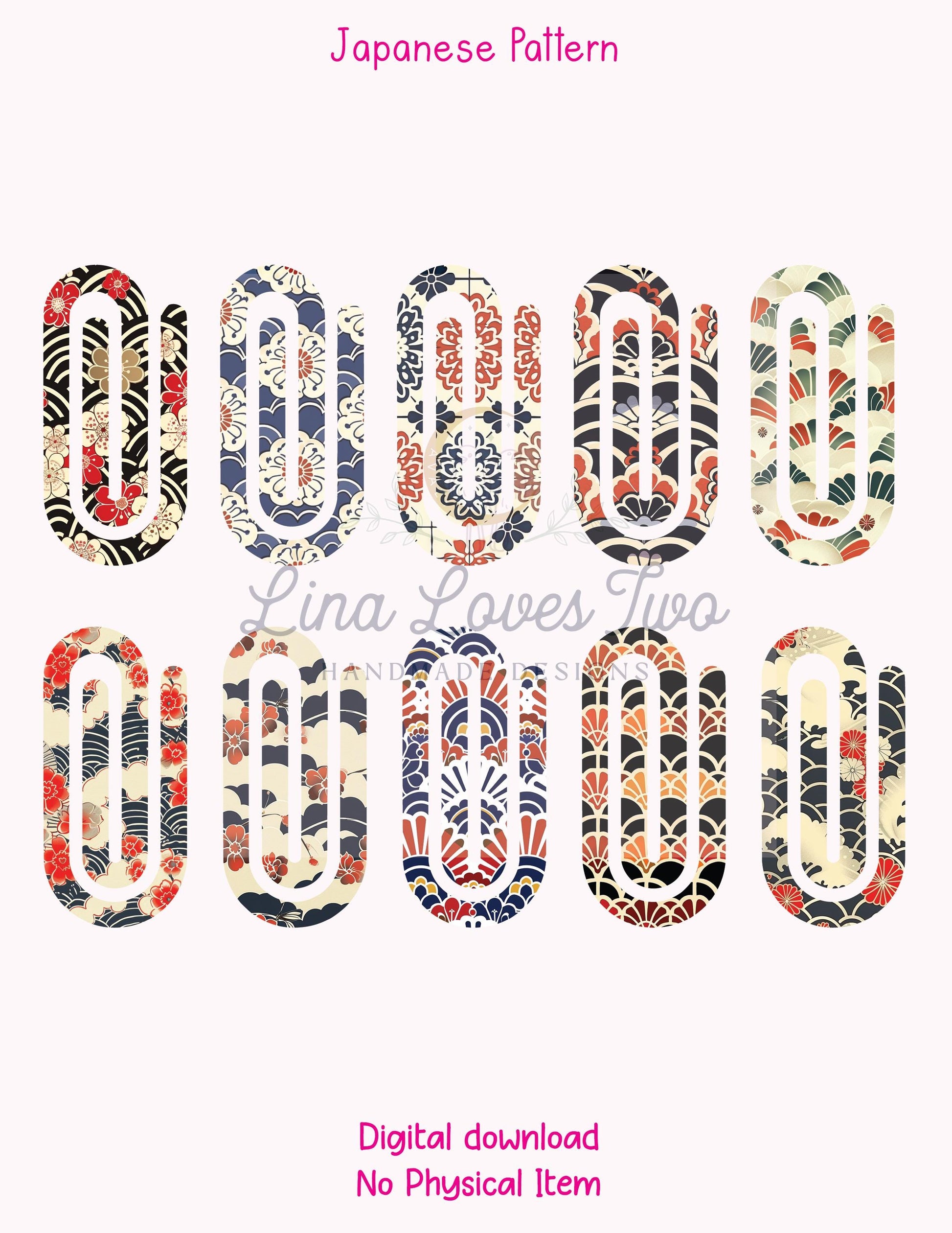 Japanese Pattern Jumbo Paperclip PNG: Sublimation Clipart (Digital Download)
