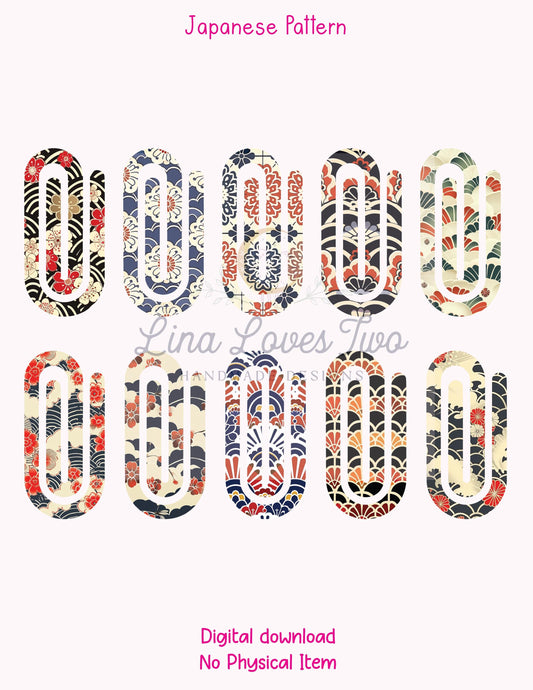 Japanese Pattern Jumbo Paperclip PNG: Sublimation Clipart (Digital Download)