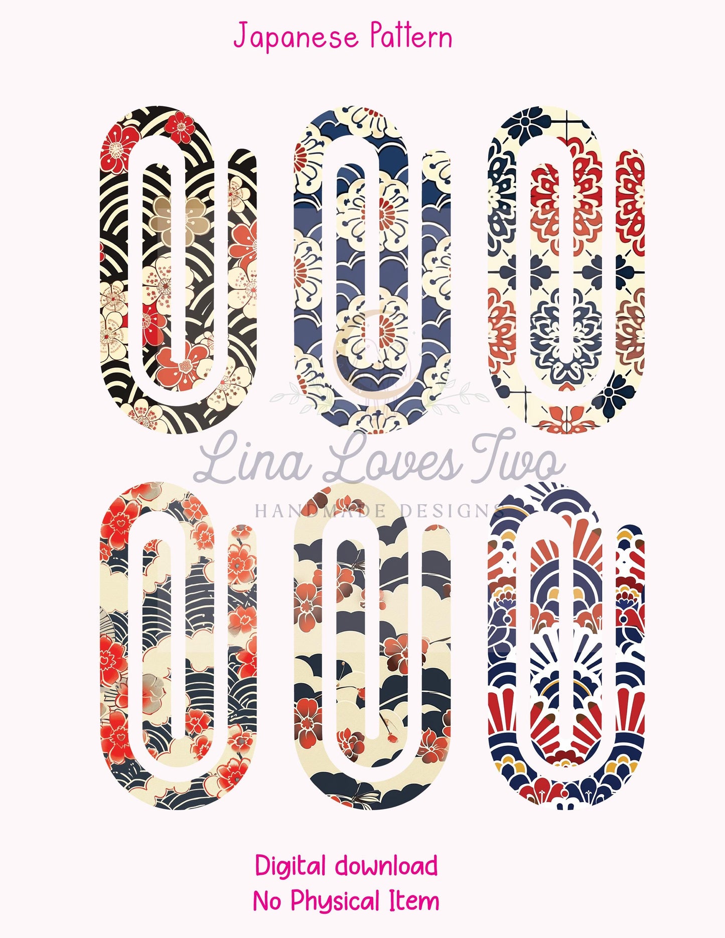 Japanese Pattern Jumbo Paperclip PNG: Sublimation Clipart (Digital Download)