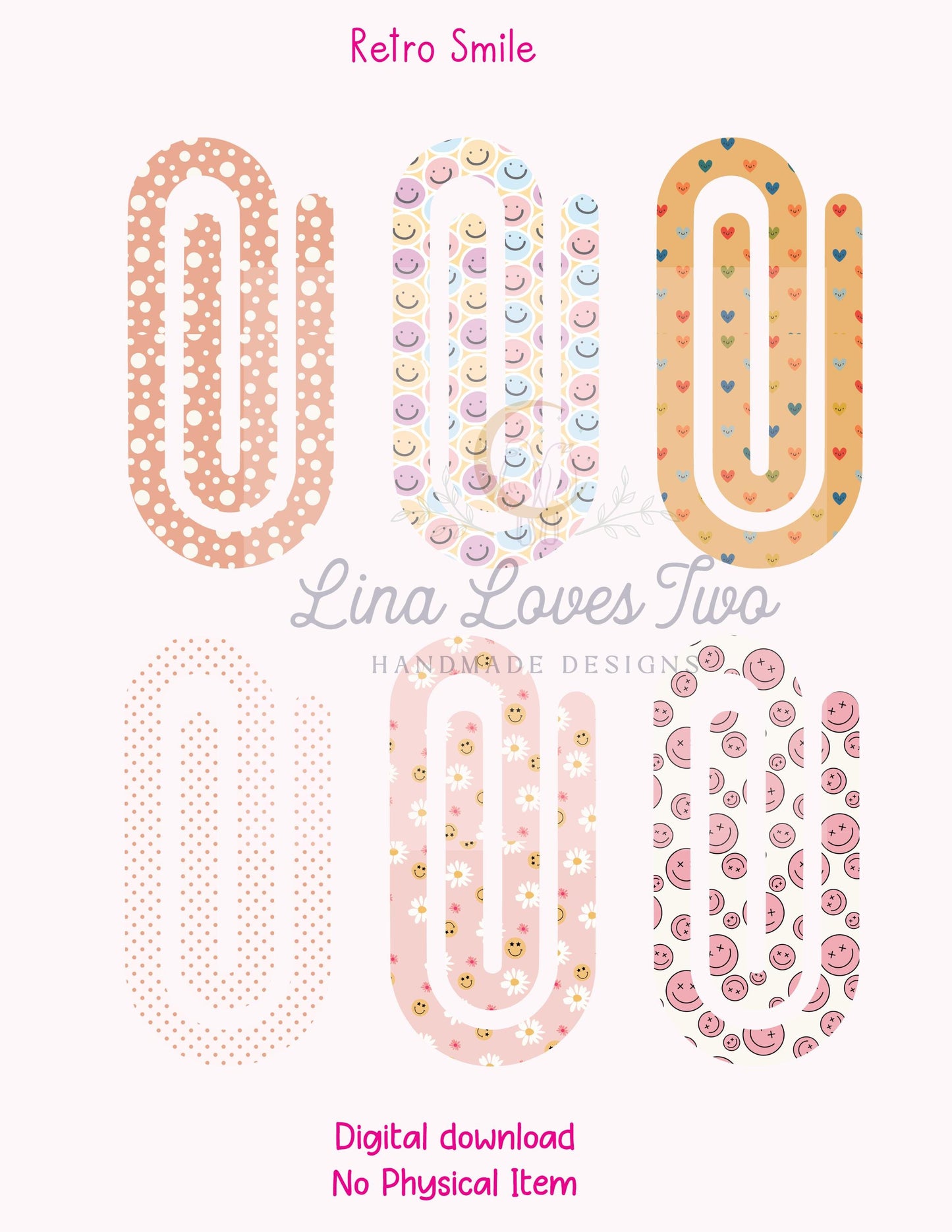 Retro Smile Jumbo Paperclip PNG: Sublimation Clipart (Digital Download)