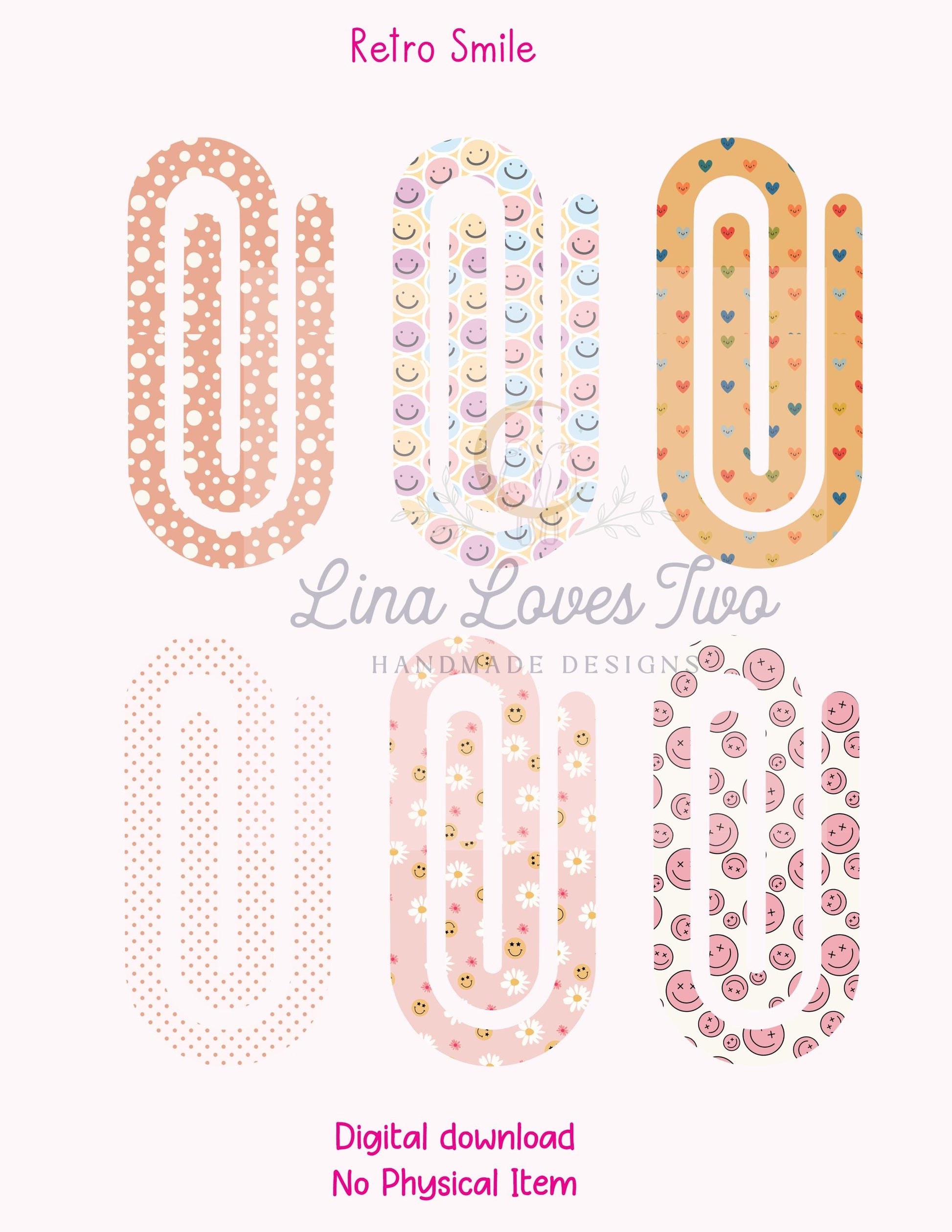 Retro Smile Jumbo Paperclip PNG: Sublimation Clipart (Digital Download)