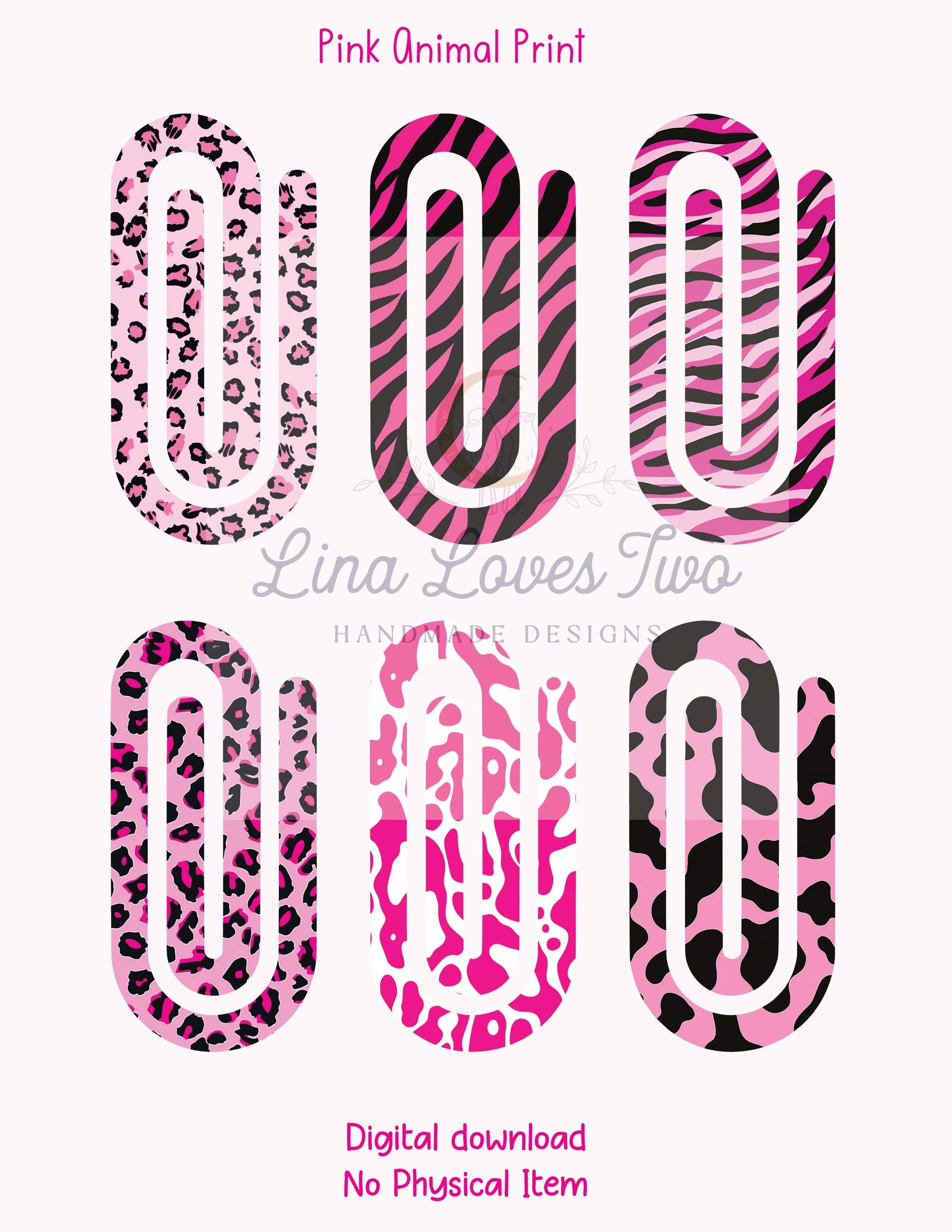 Pink Animal Print Jumbo Paperclip PNG: Sublimation Clipart (Digital Download)