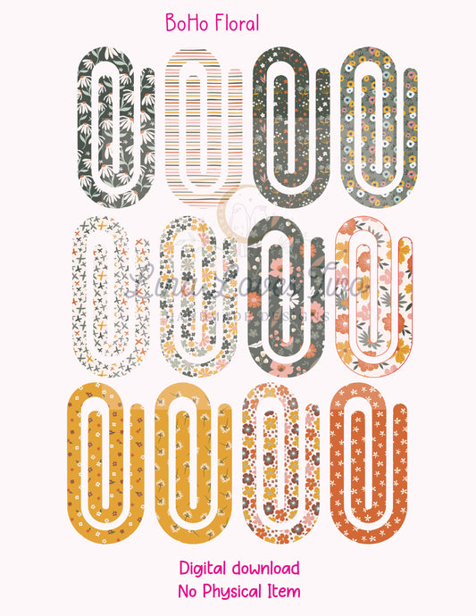 Boho Floral Paperclip PNG: Sublimation Clipart (Digital Download)