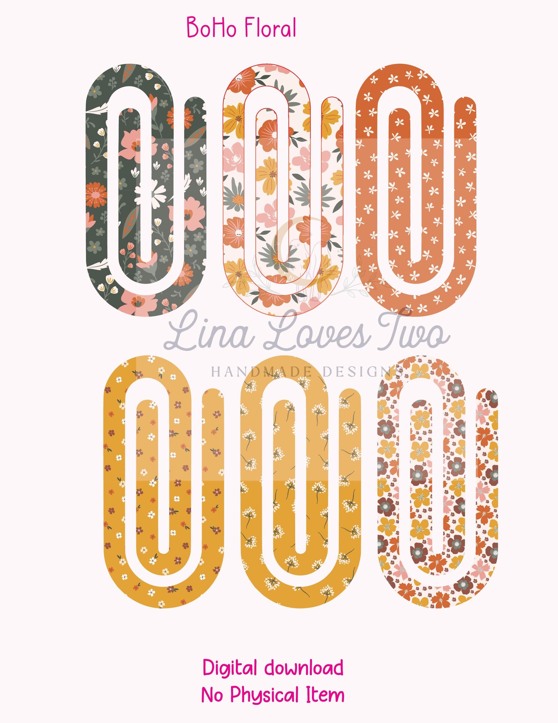 Boho Floral Paperclip PNG: Sublimation Clipart (Digital Download)