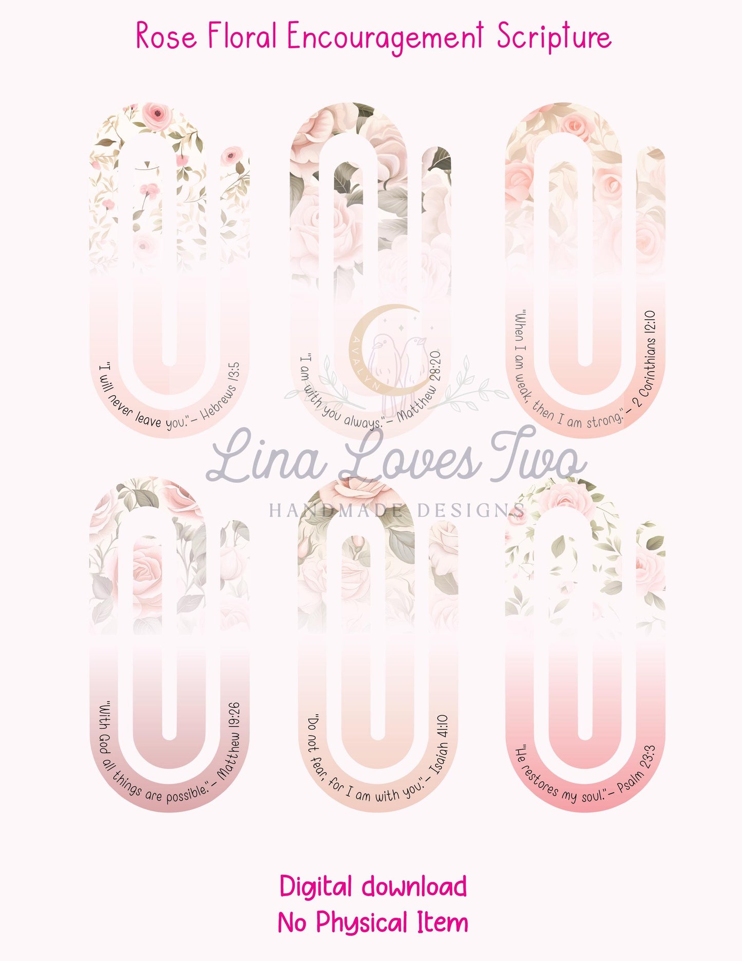 Pink Roses Scripture Jumbo Paperclip PNG: Christian Encouragement (Digital Download)
