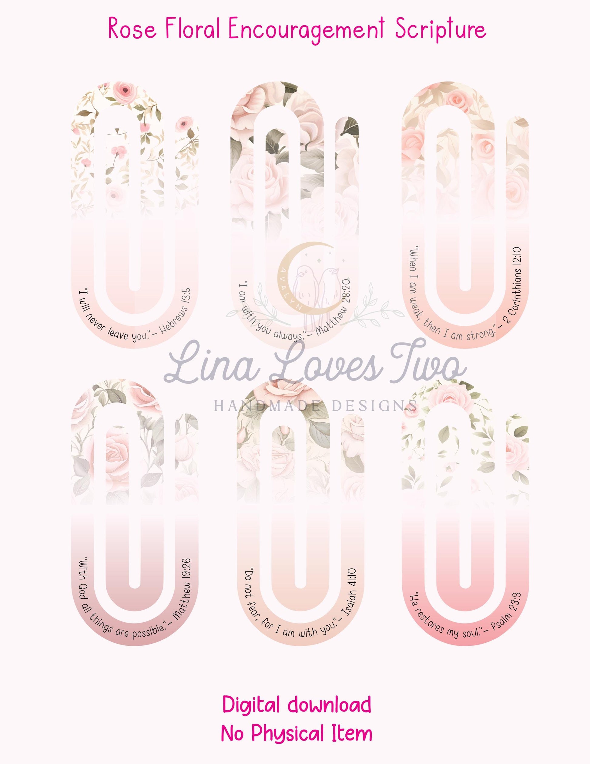 Pink Roses Scripture Jumbo Paperclip PNG: Christian Encouragement (Digital Download)