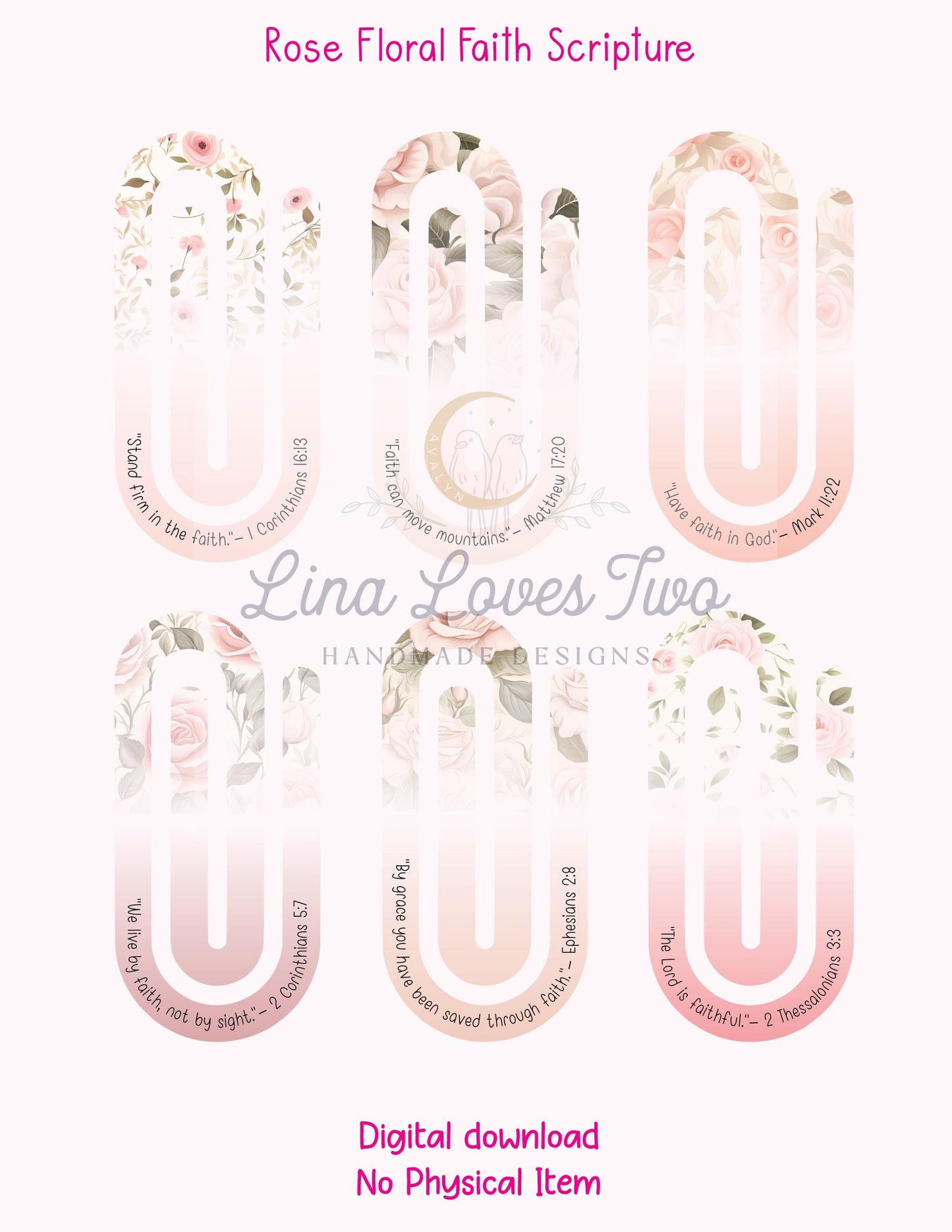 Pink Roses Scripture Jumbo Paperclip PNG: Christian Sublimation (Digital Download)