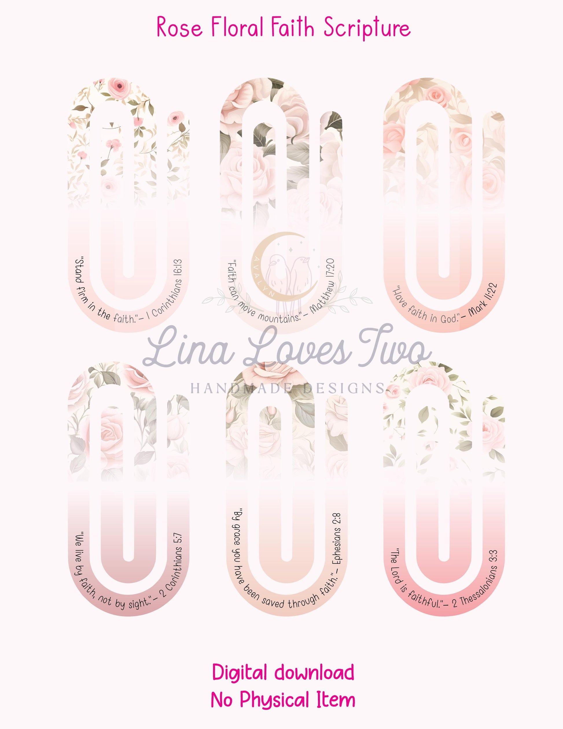 Pink Roses Scripture Jumbo Paperclip PNG: Christian Sublimation (Digital Download)