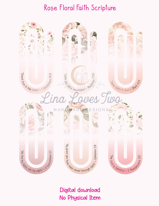 Pink Roses Scripture Jumbo Paperclip PNG: Christian Sublimation (Digital Download)