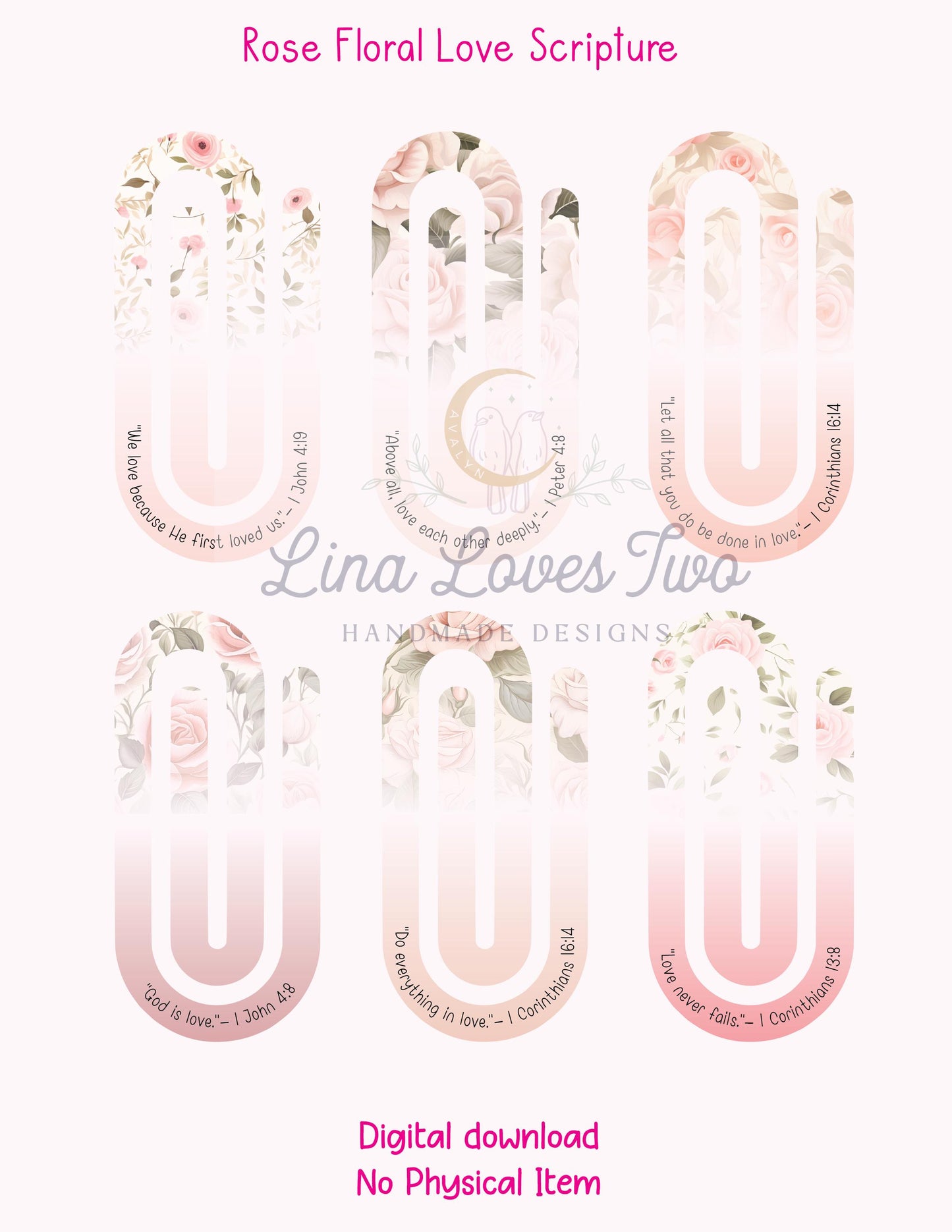 Pink Roses Scripture Jumbo Paperclip PNG: Christian Sublimation (Digital Download)