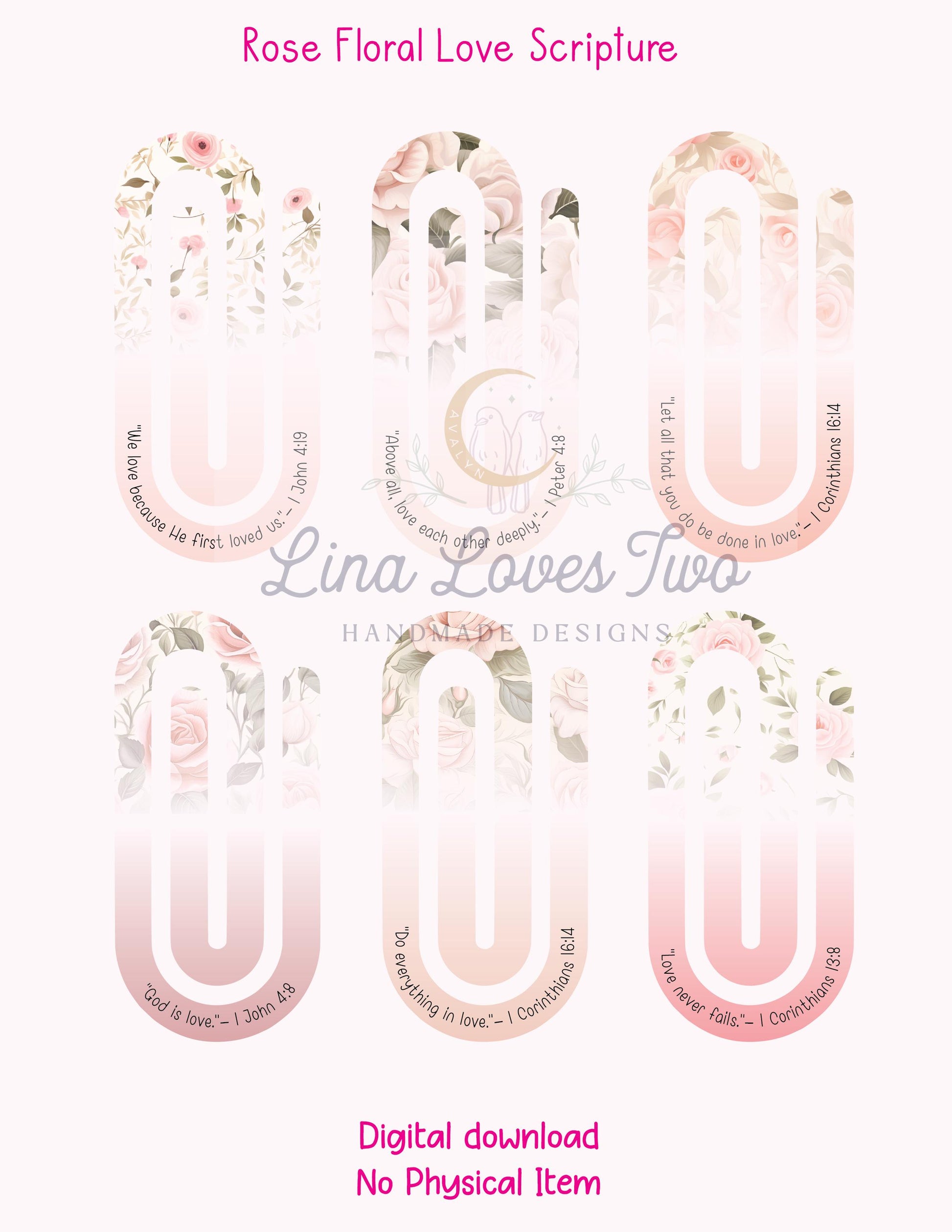 Pink Roses Scripture Jumbo Paperclip PNG: Christian Sublimation (Digital Download)