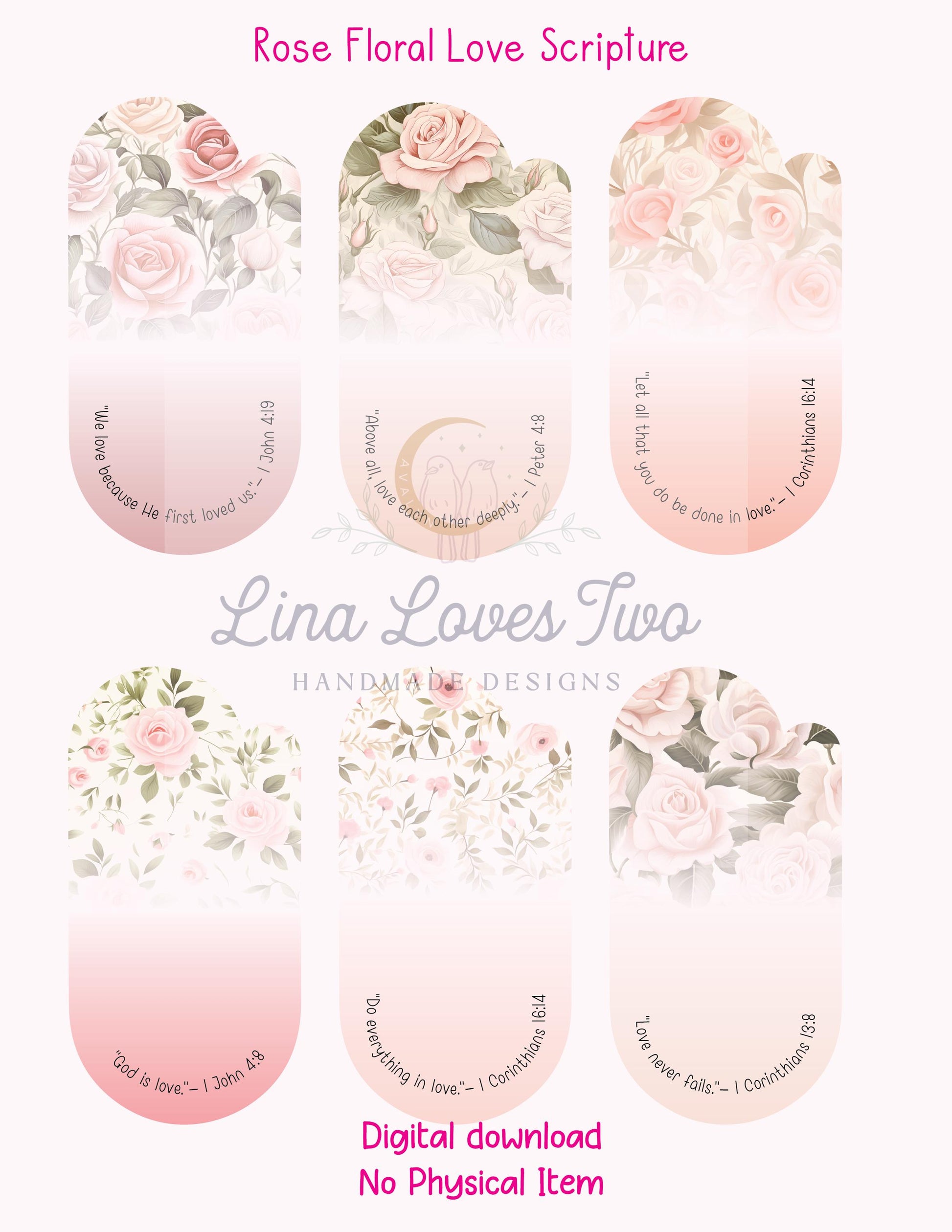 Pink Roses Scripture Jumbo Paperclip PNG: Christian Sublimation (Digital Download)