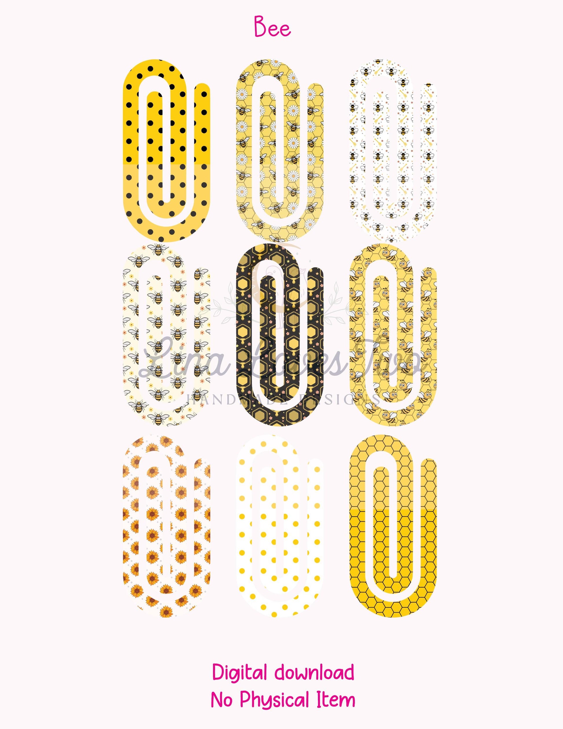 Bee Jumbo Paperclip PNG: Honeycomb & Polka Dot Designs (Digital Download)