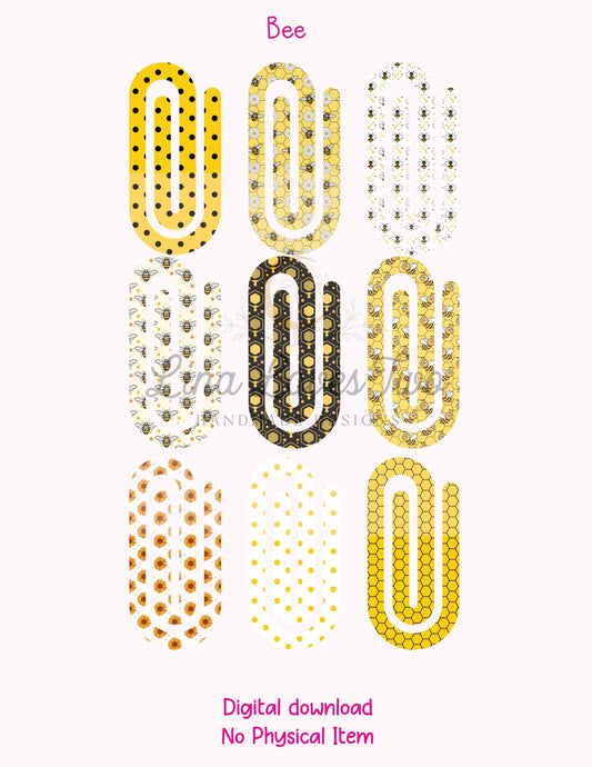 Bee Jumbo Paperclip PNG: Honeycomb & Polka Dot Designs (Digital Download)