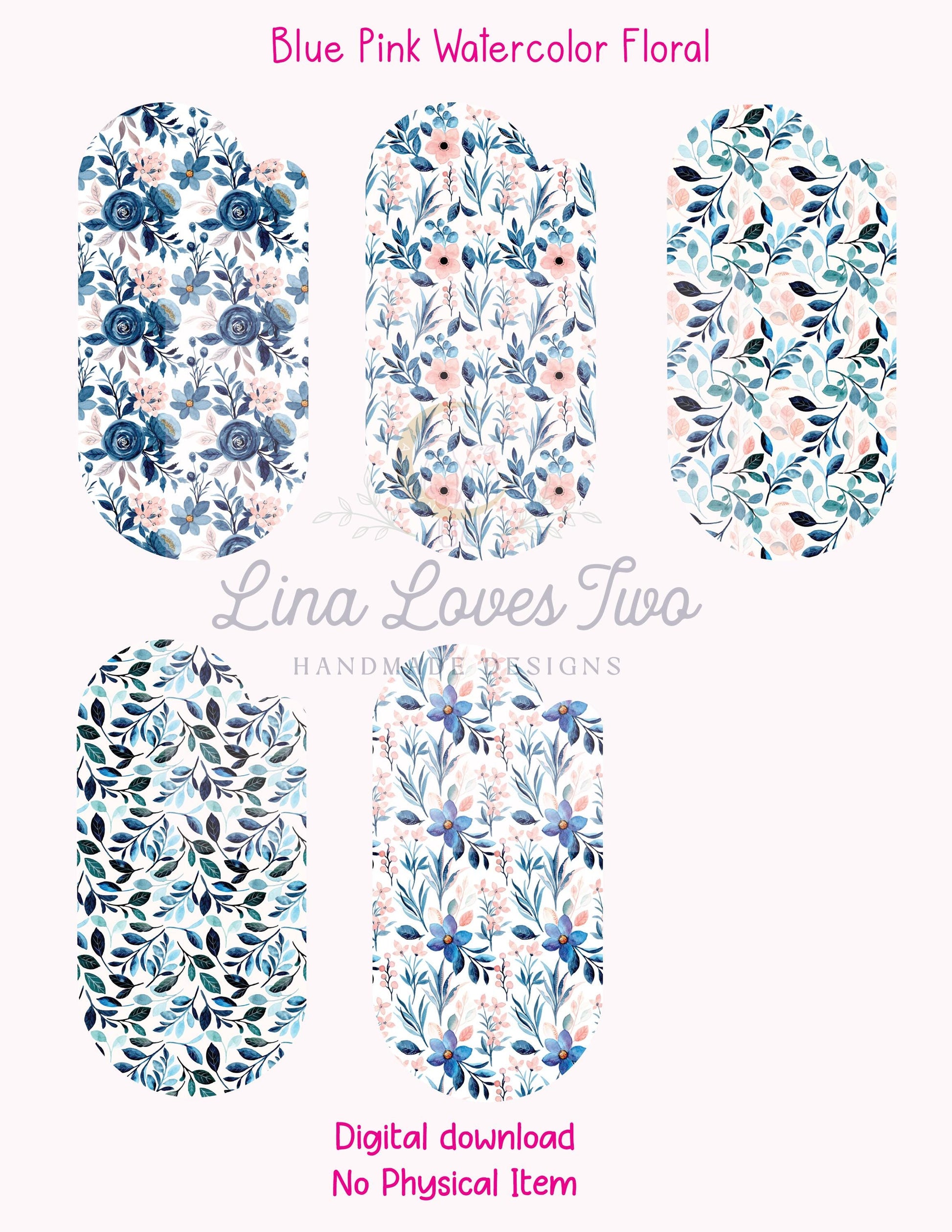 Floral Paperclip PNG: Blue & Pink Watercolor Design (Digital Download)