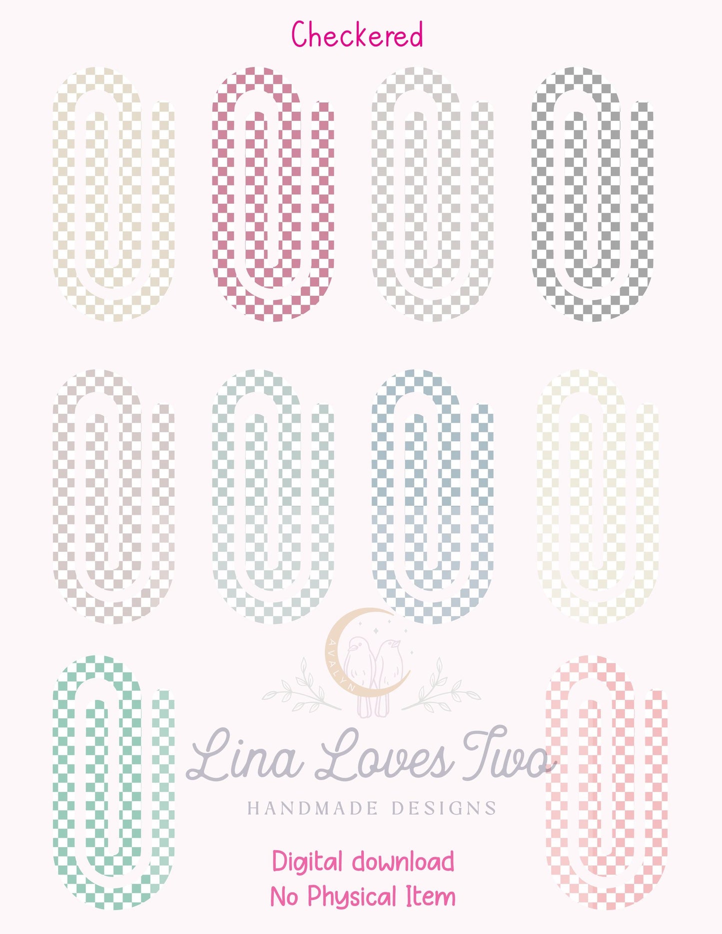 Pastel Gingham Jumbo Paperclip PNG: Sublimation Bookmark Design (Digital Download)