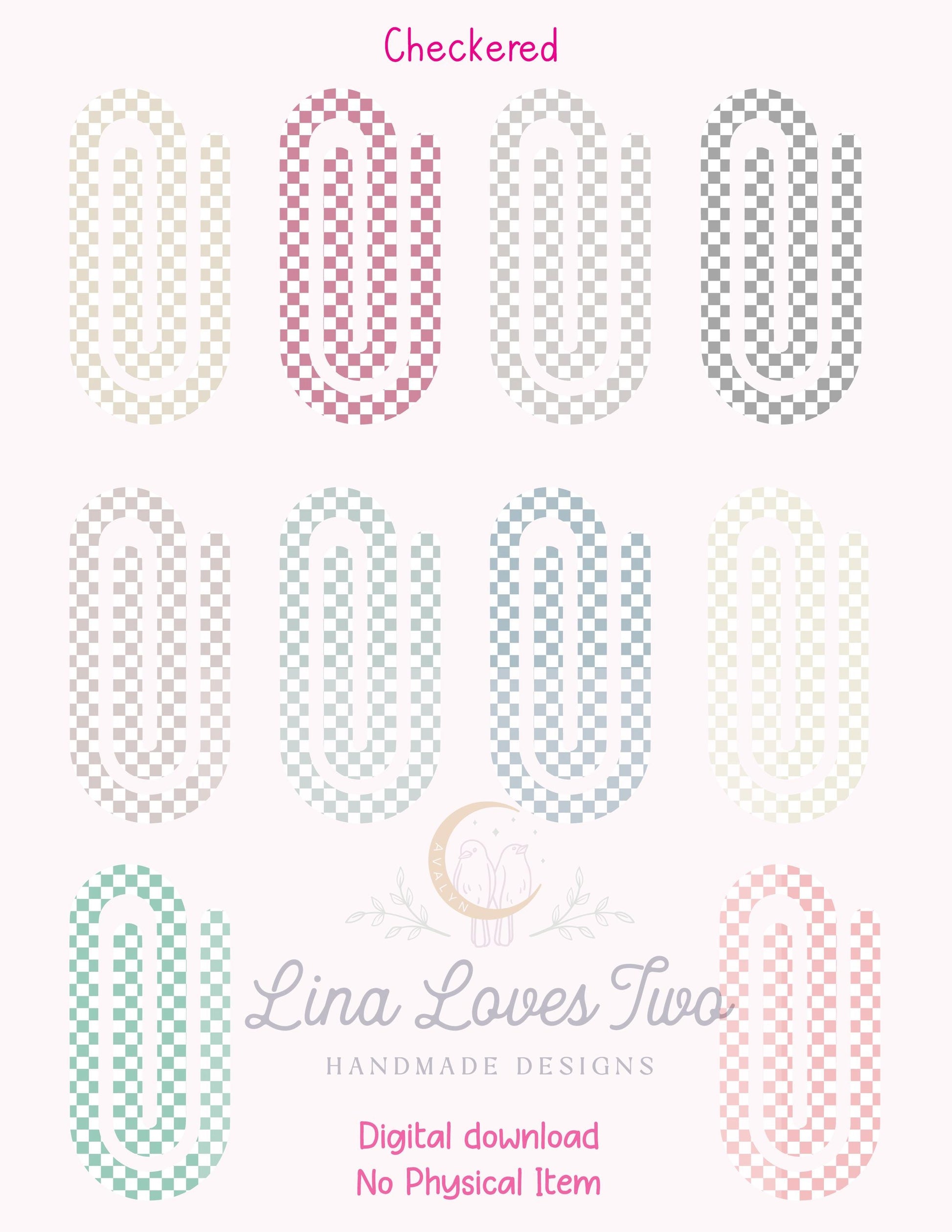 Pastel Gingham Jumbo Paperclip PNG: Sublimation Bookmark Design (Digital Download)