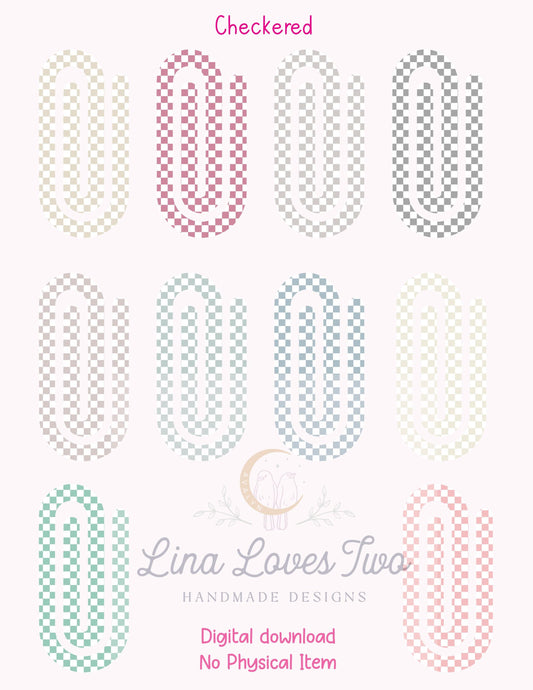 Pastel Gingham Jumbo Paperclip PNG: Sublimation Bookmark Design (Digital Download)