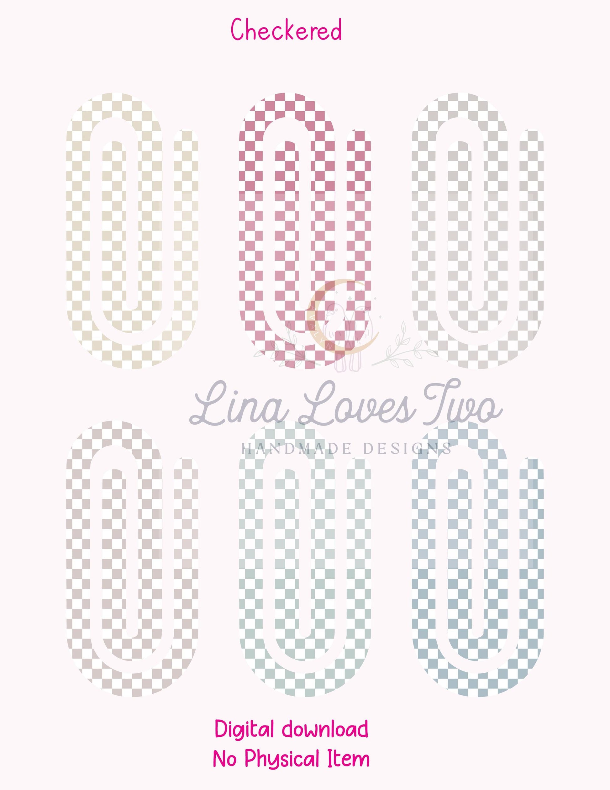 Pastel Gingham Jumbo Paperclip PNG: Sublimation Bookmark Design (Digital Download)