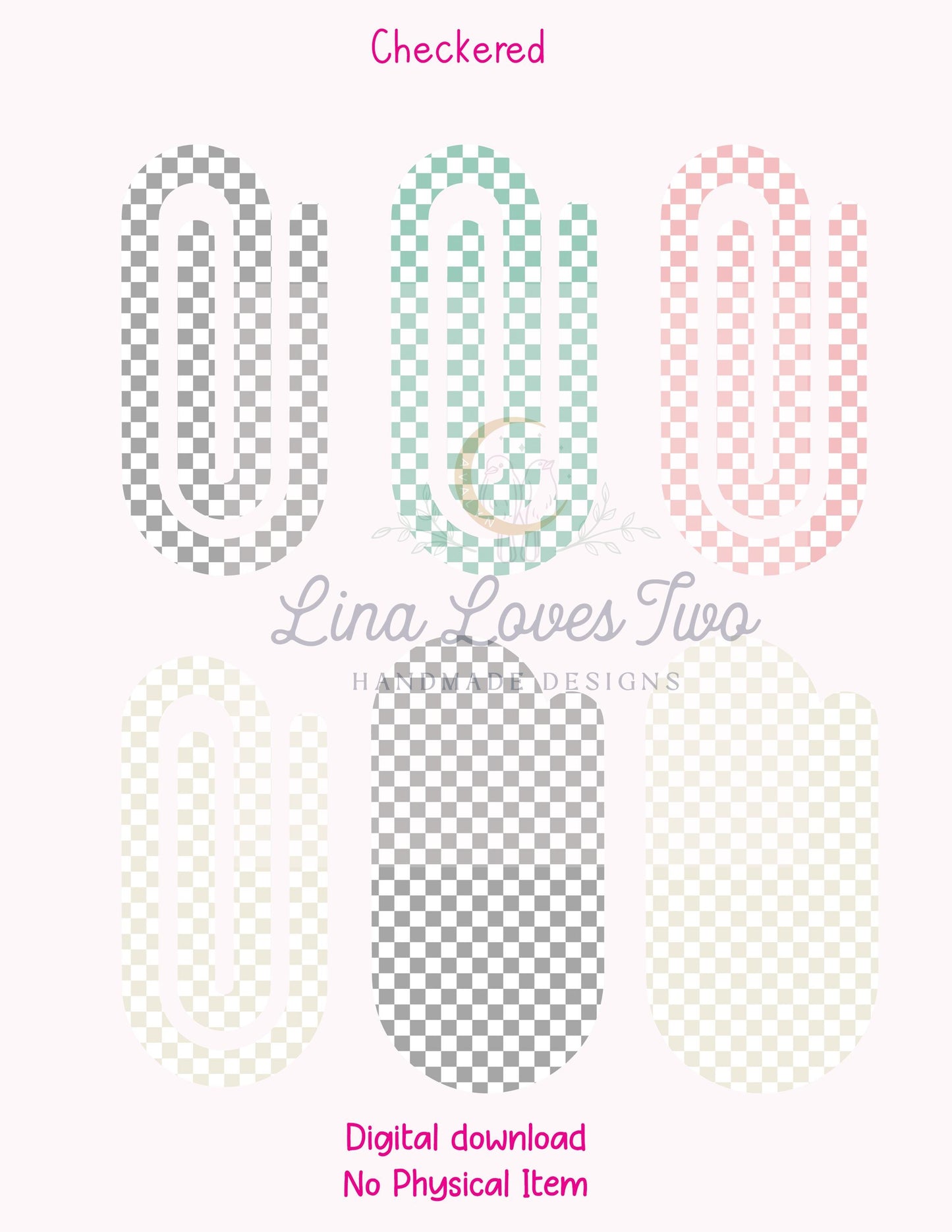 Pastel Gingham Jumbo Paperclip PNG: Sublimation Bookmark Design (Digital Download)