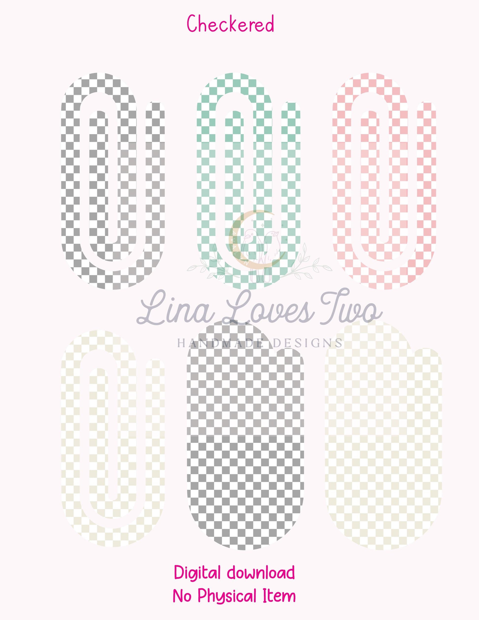 Pastel Gingham Jumbo Paperclip PNG: Sublimation Bookmark Design (Digital Download)