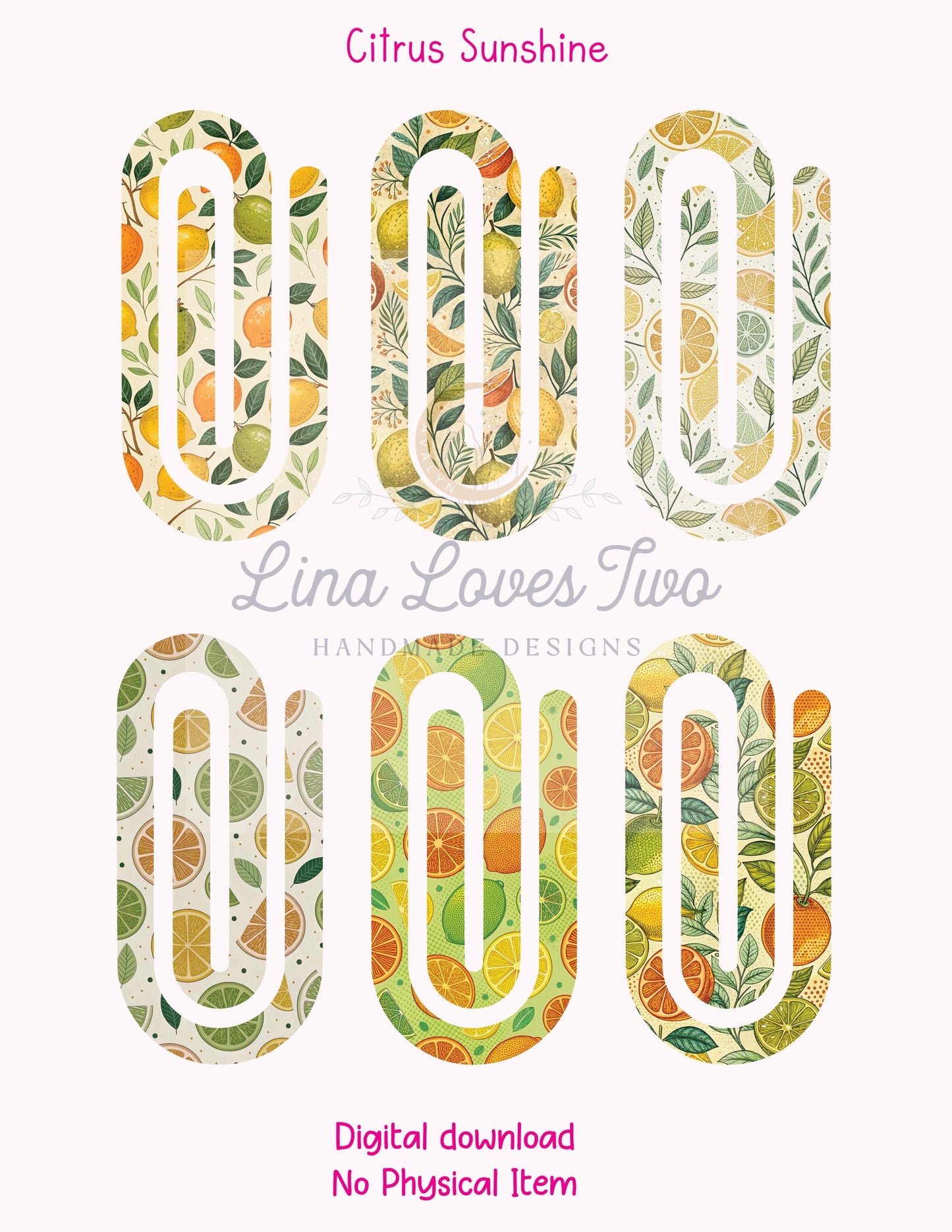 Citrus Paperclip PNG: Summer Lemon Orange Clipart (Digital Download)