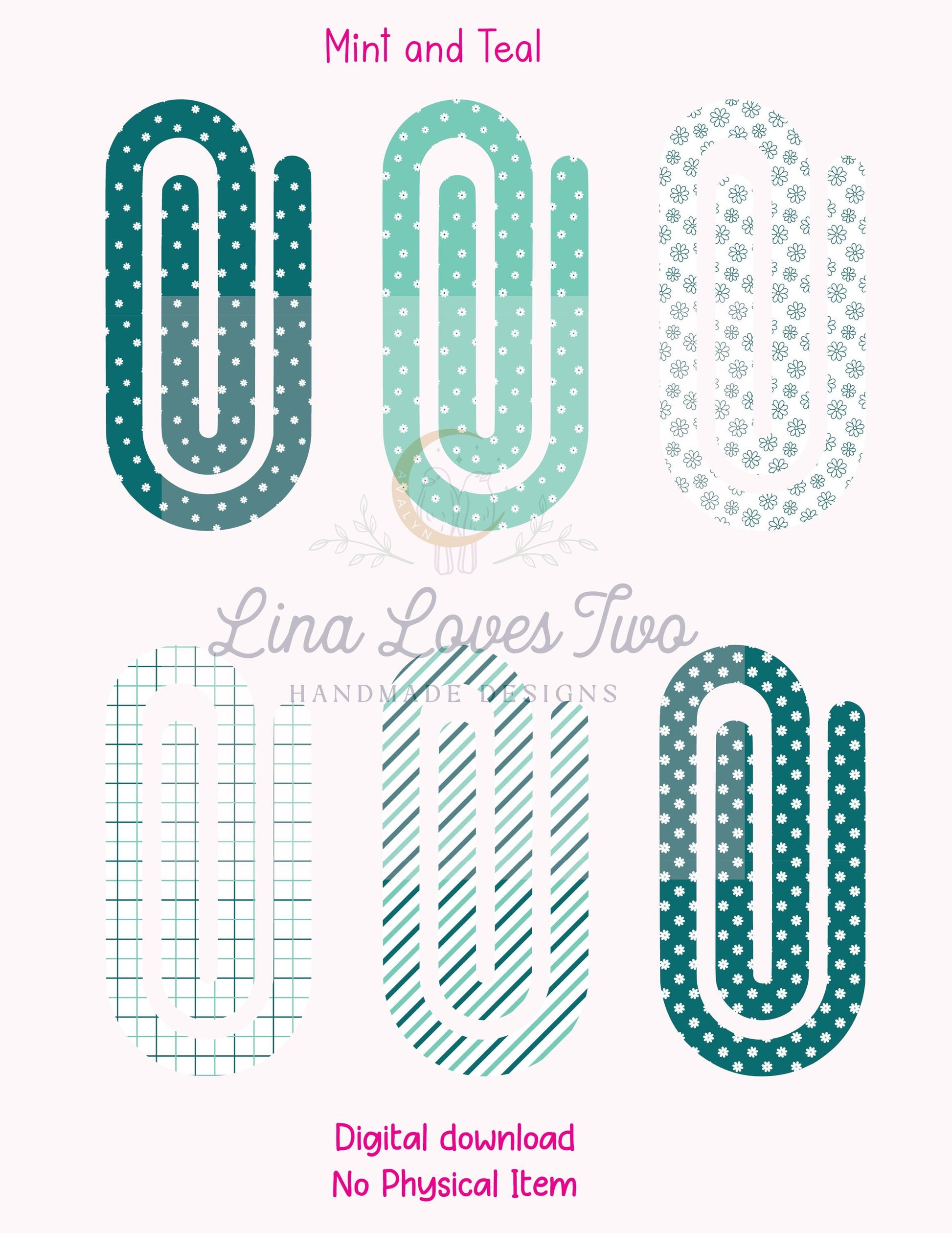 Mint and Teal Jumbo Paperclip PNG – Cool Tones Sublimation PNG | Modern Bookmark PNG | Digital Download for Jumbo Paperclips
