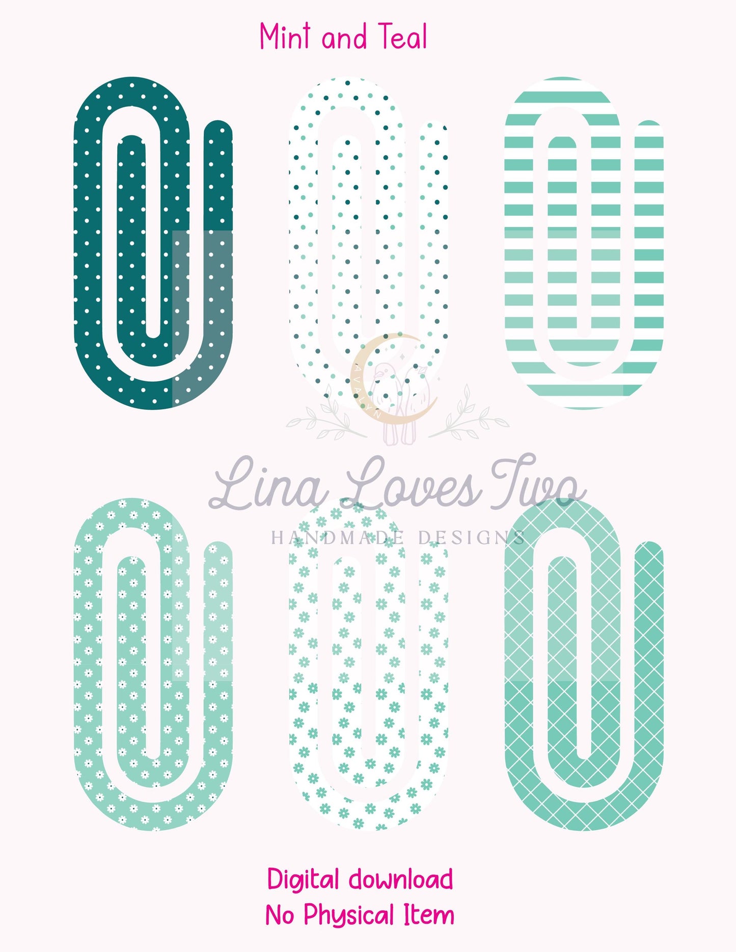 Mint and Teal Jumbo Paperclip PNG – Cool Tones Sublimation PNG | Modern Bookmark PNG | Digital Download for Jumbo Paperclips
