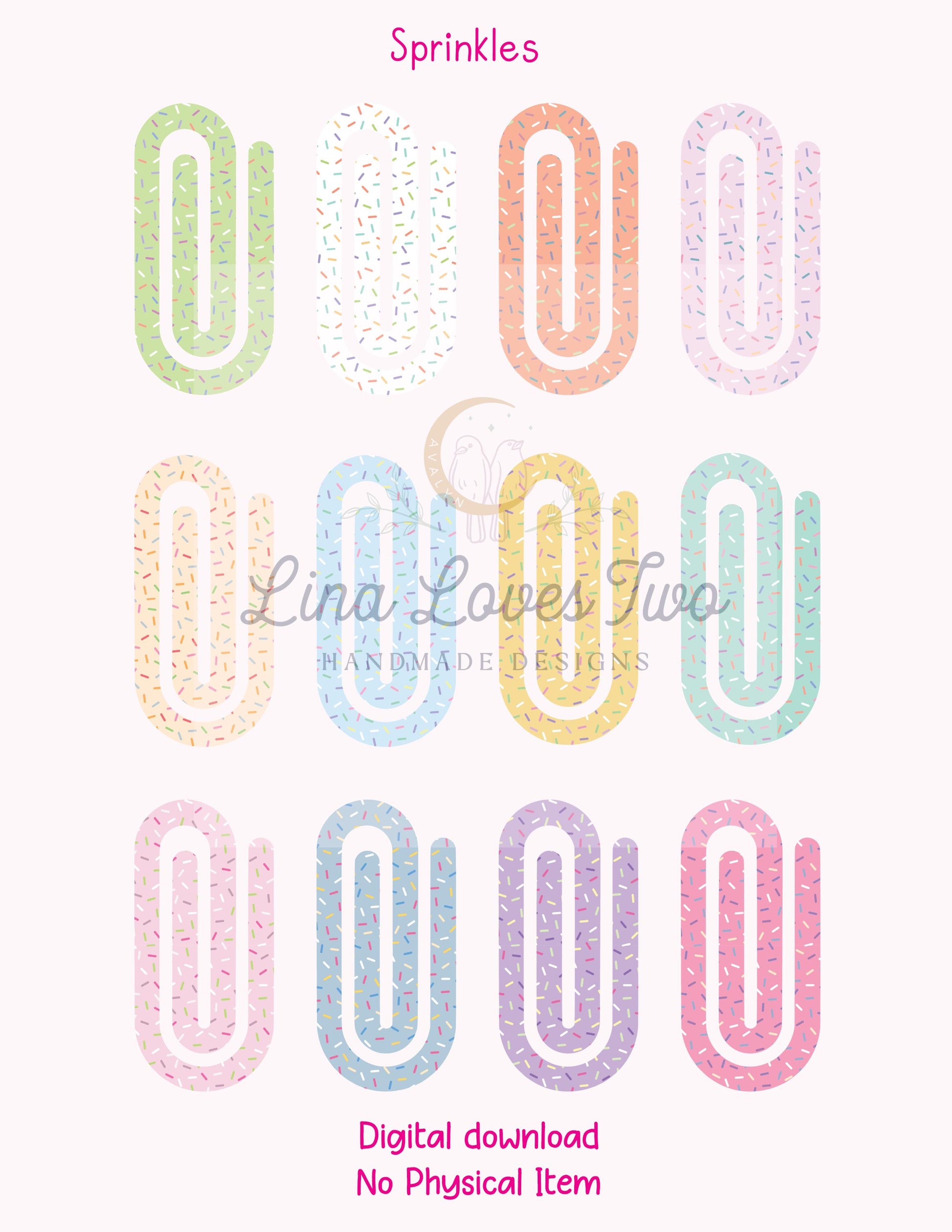 Pastel Sprinkles Jumbo Paperclip PNG: Kawaii Bookmark Design (Digital Download)